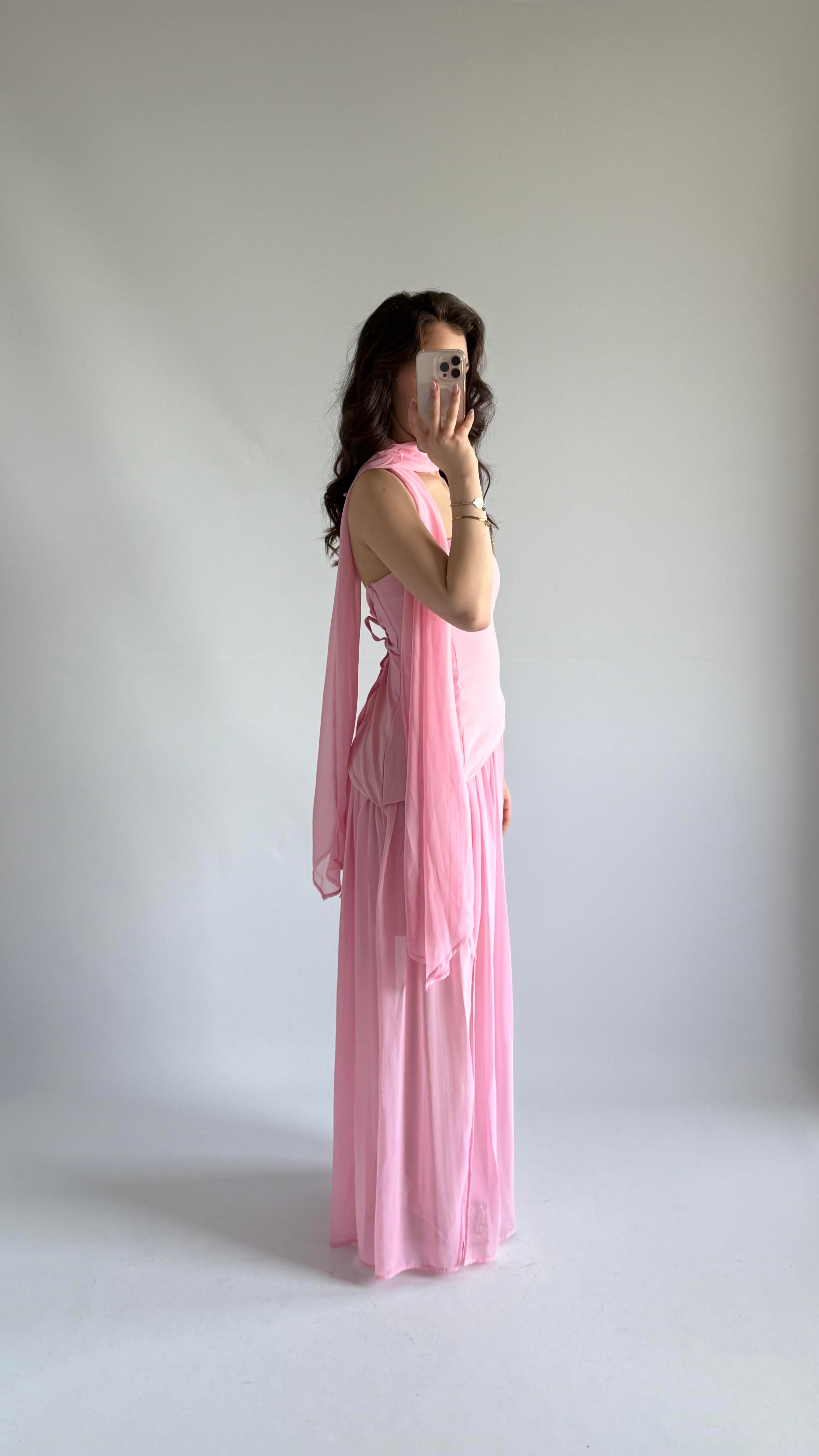 Pookie Fularlı Elbise Pembe