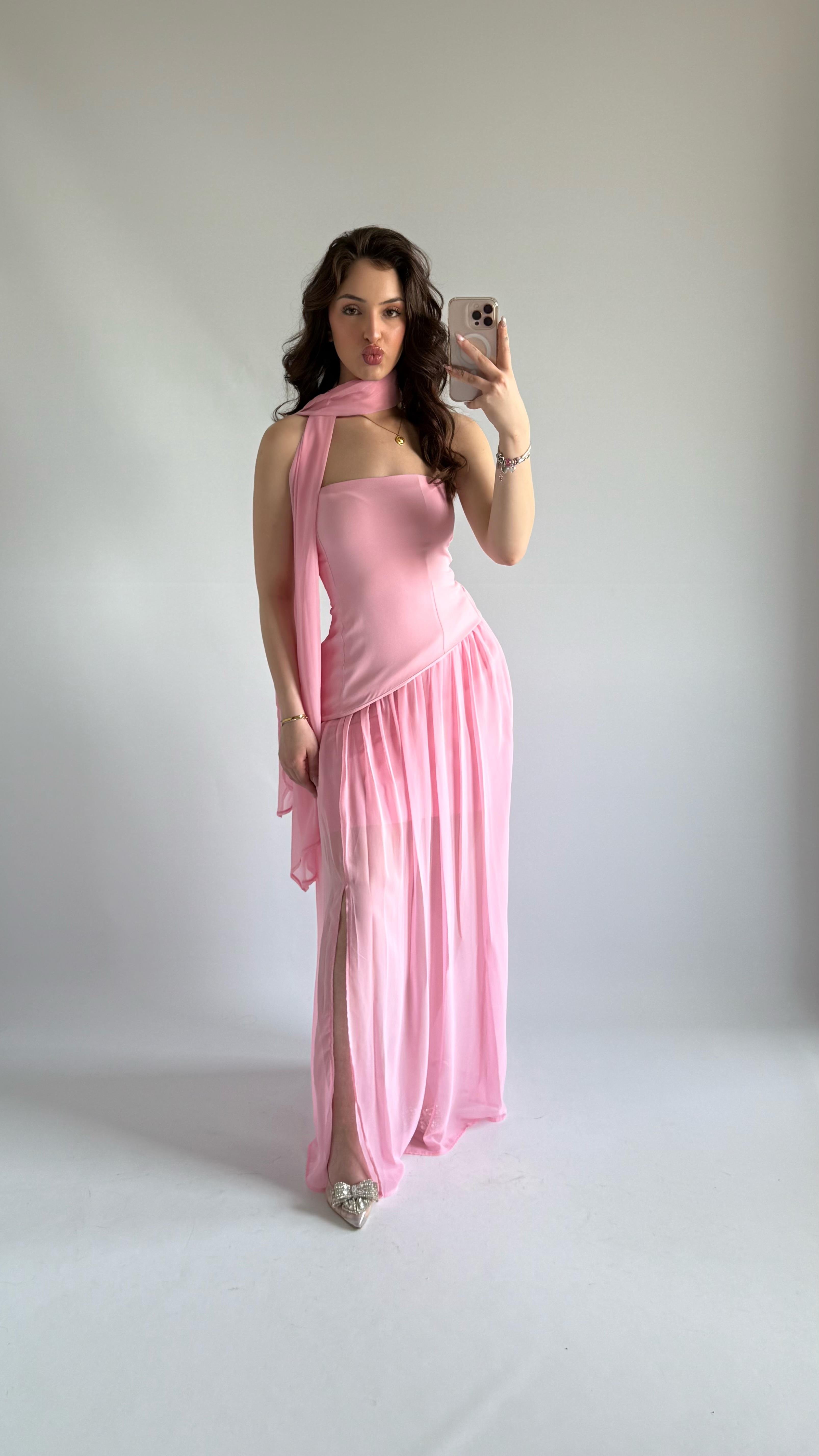 Pookie Fularlı Elbise Pembe