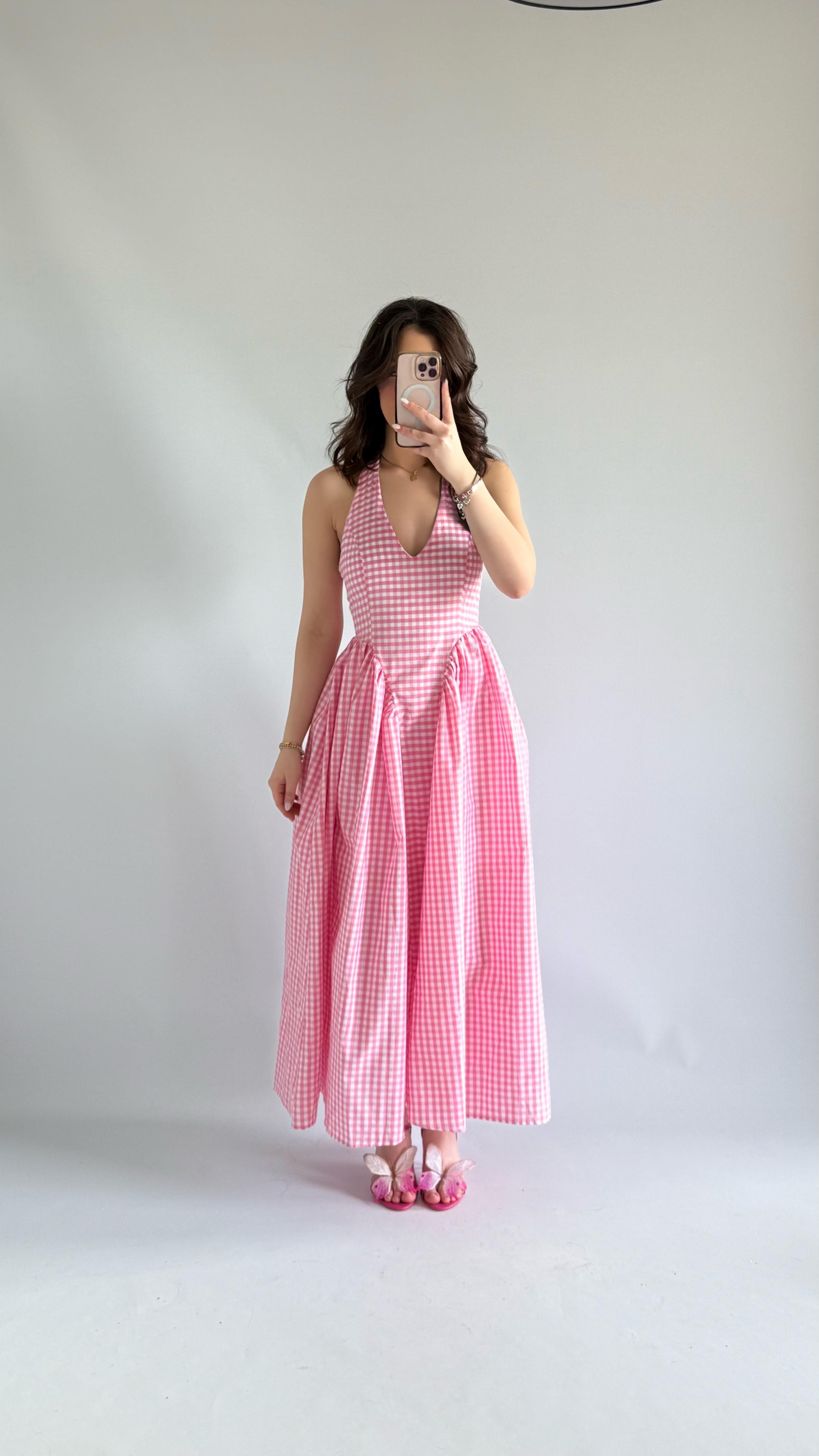 Pöti Kareli Piknik Pembe Elbise