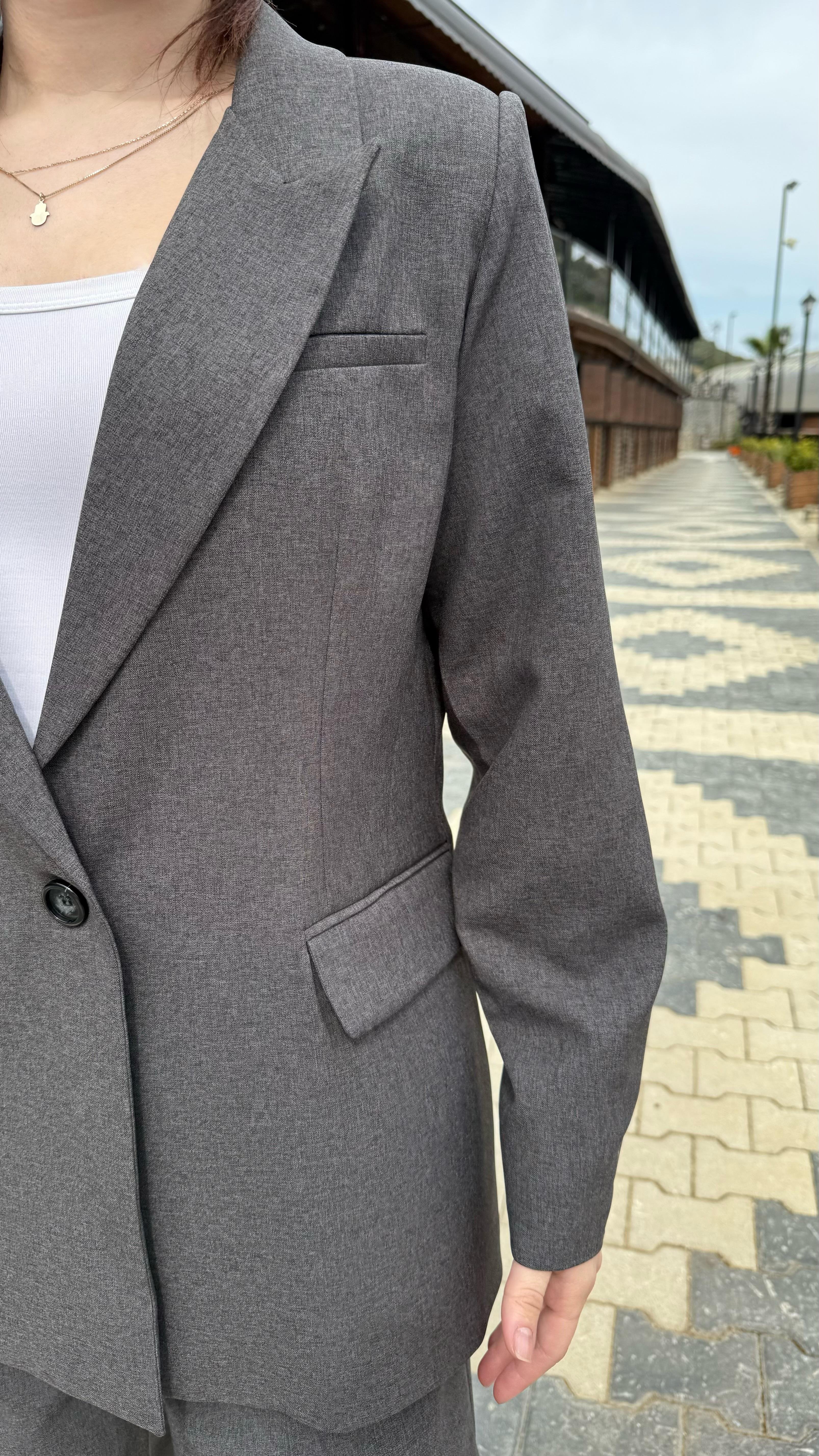 Premium Antrasit Titanyum Vatkalı Ceket Takım