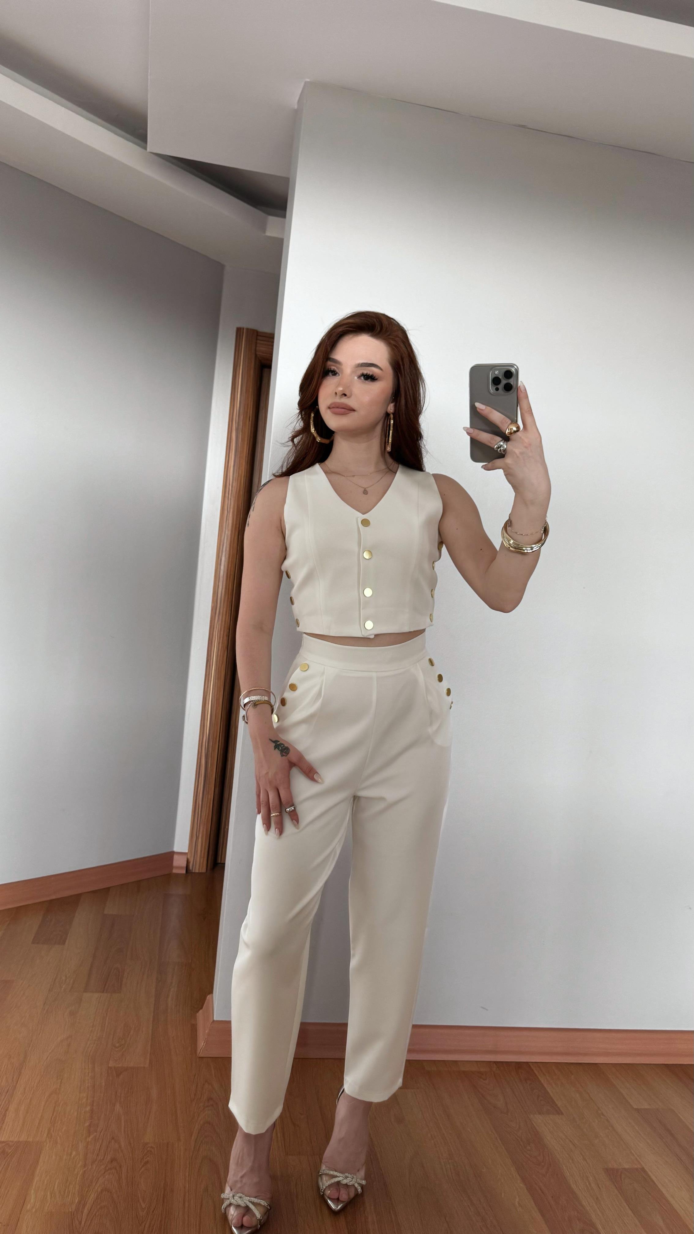 Premium Ceket Çıtçıt Takım Beyaz