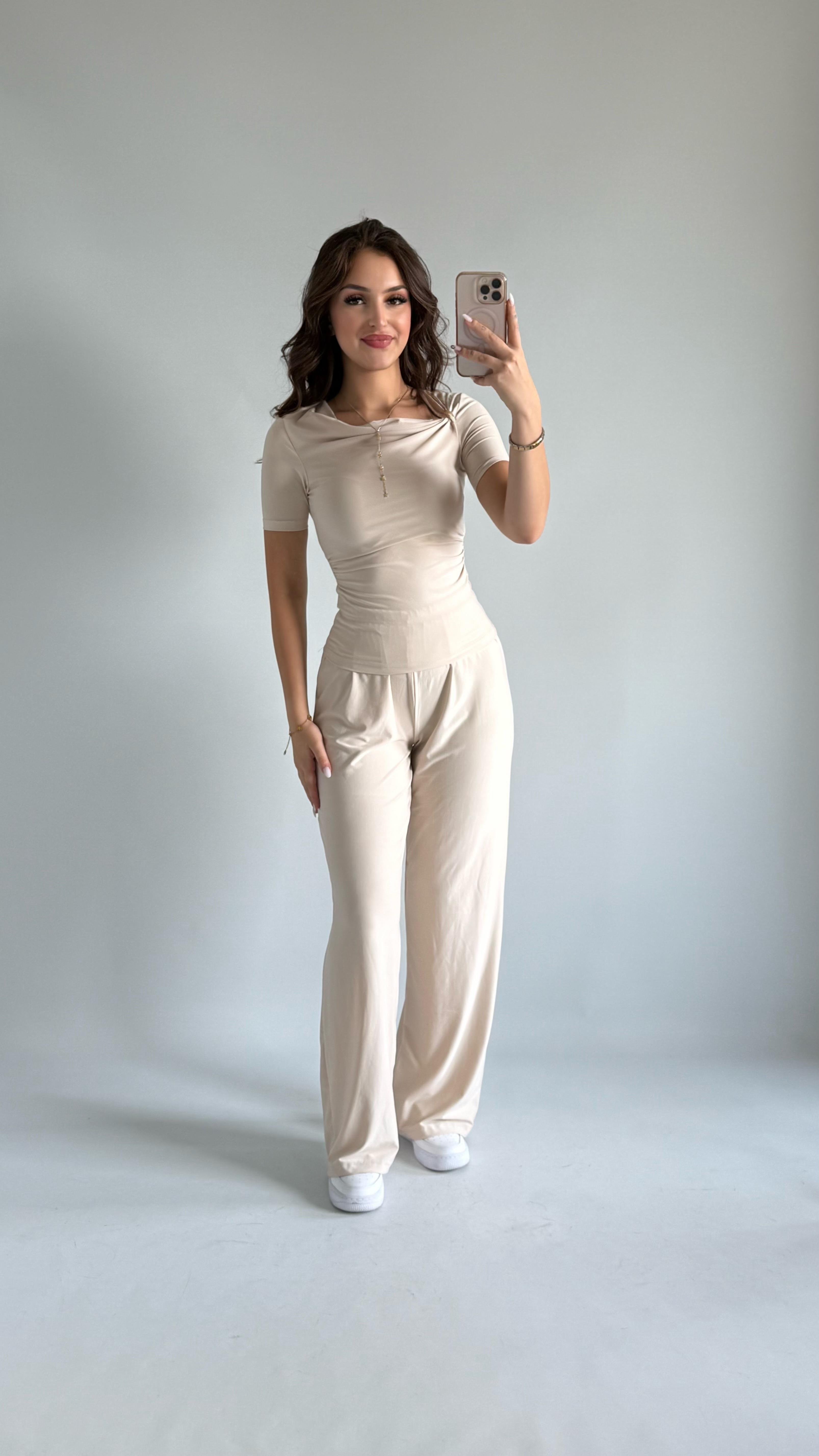 Premium Düğmeli Sandy Bluz Bej