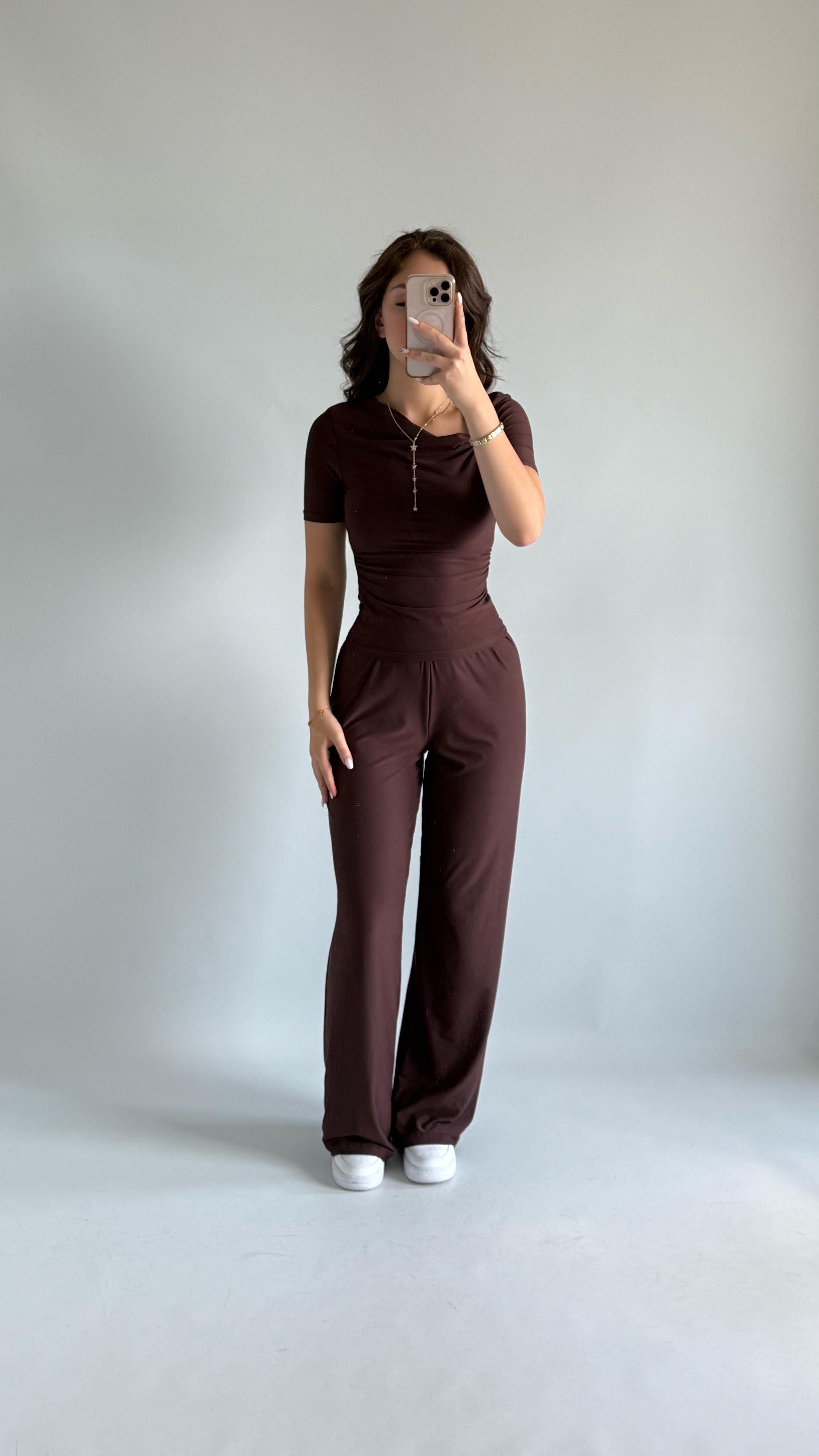 Premium Düğmeli Sandy Bluz Kahverengi
