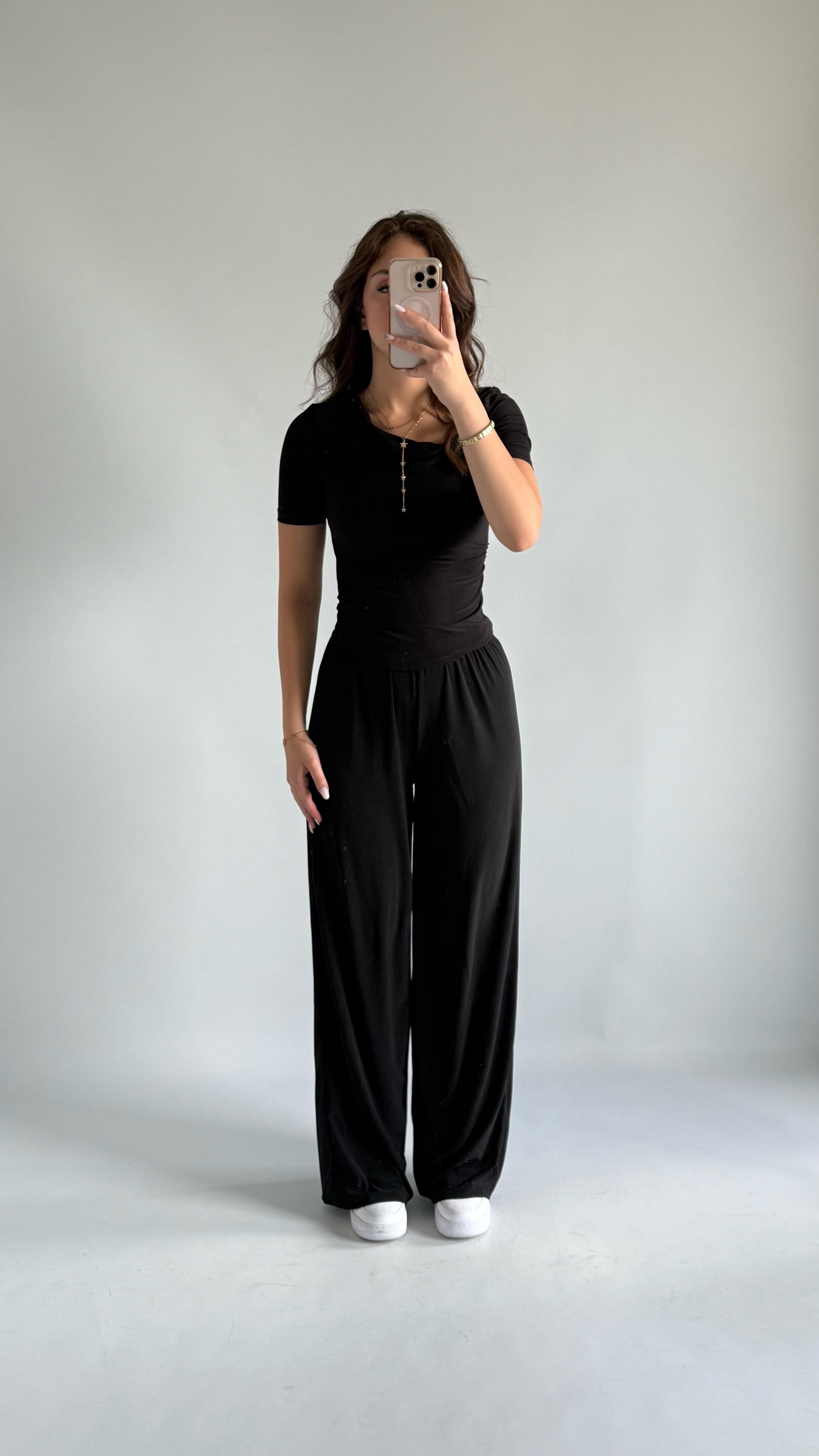 Premium Düğmeli Sandy Bluz Siyah