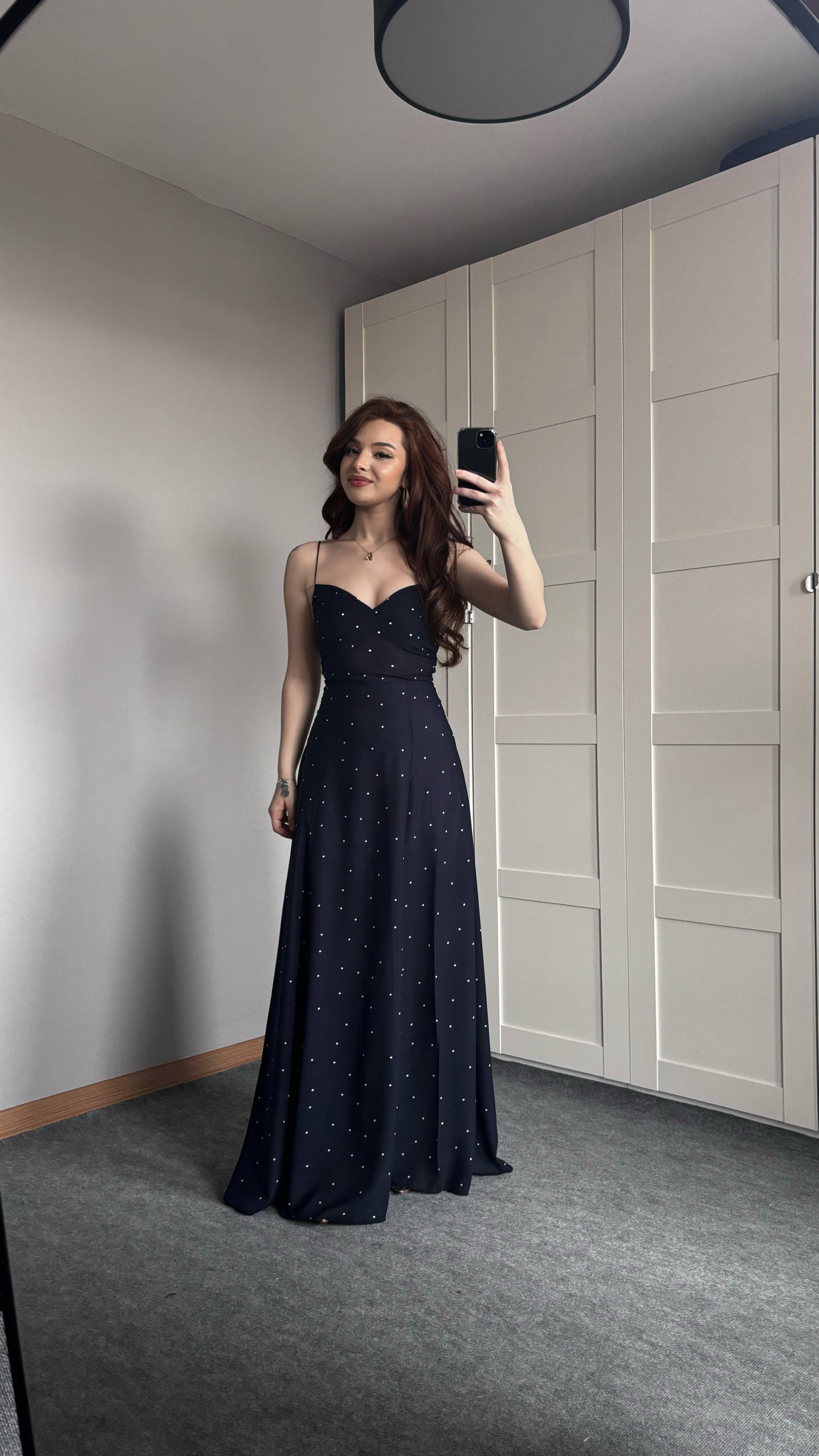 Puantiyeli İp Askılı Elbise