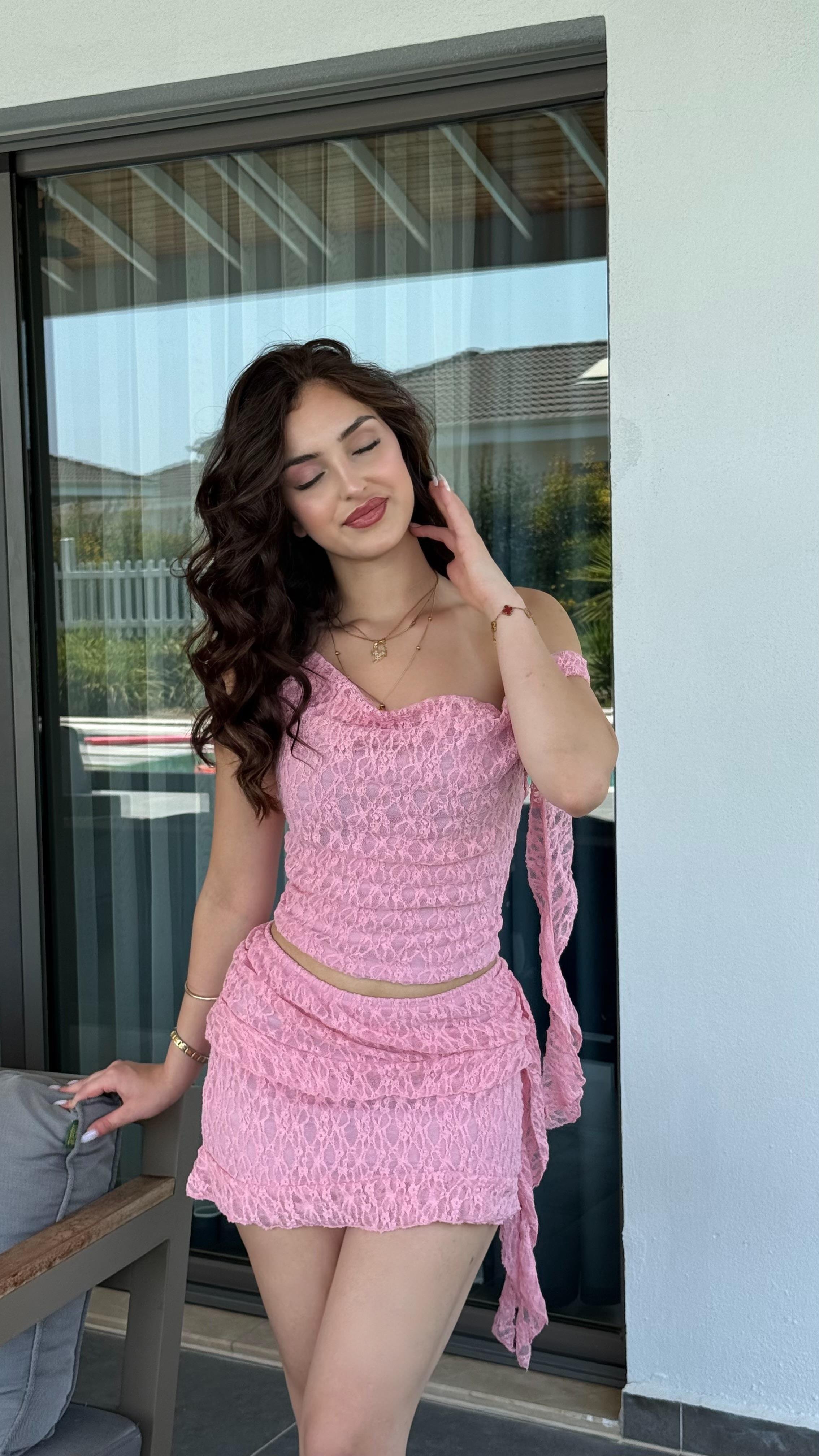 Pufy Dantel Etek Takım Pembe