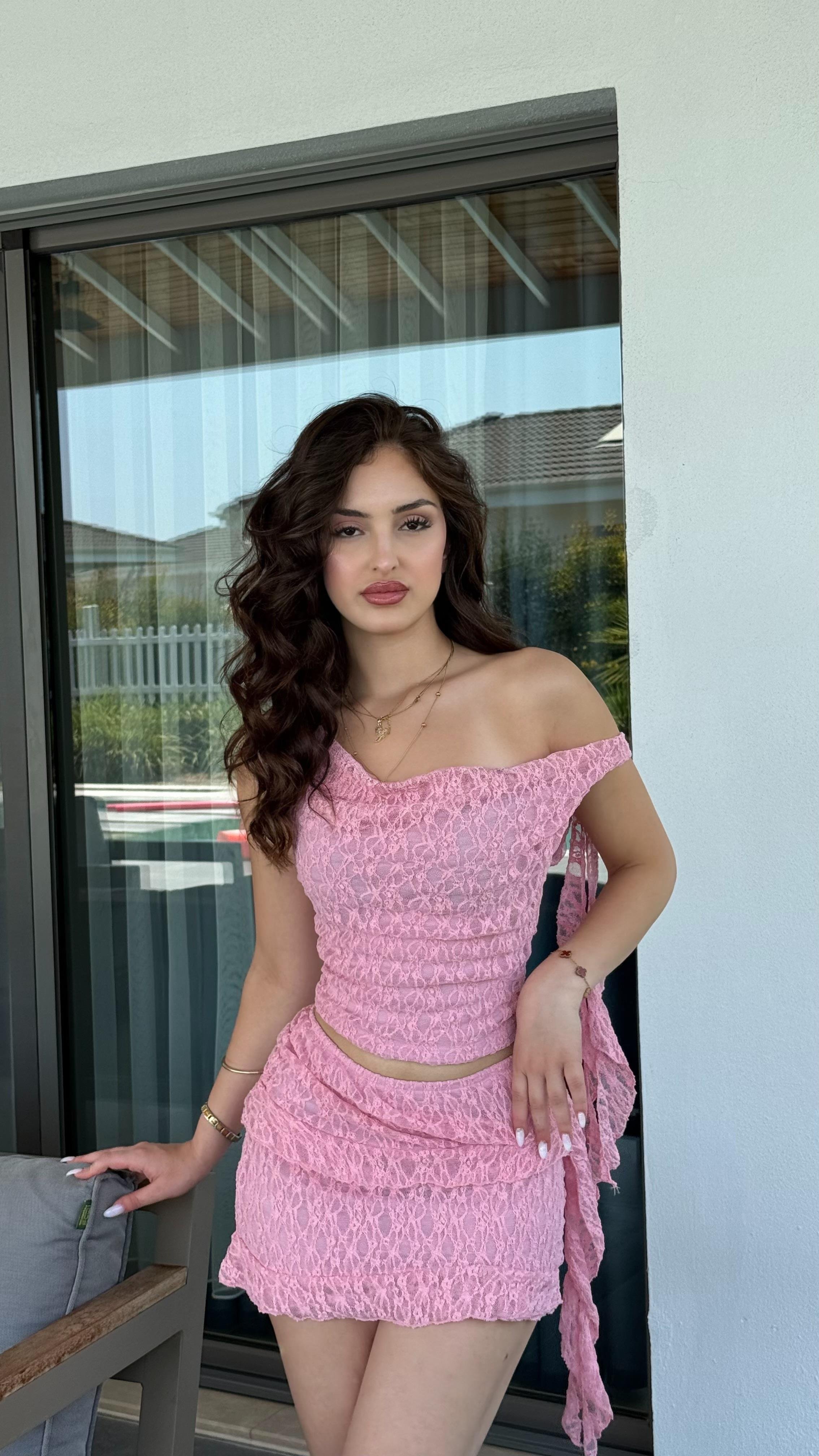 Pufy Dantel Etek Takım Pembe