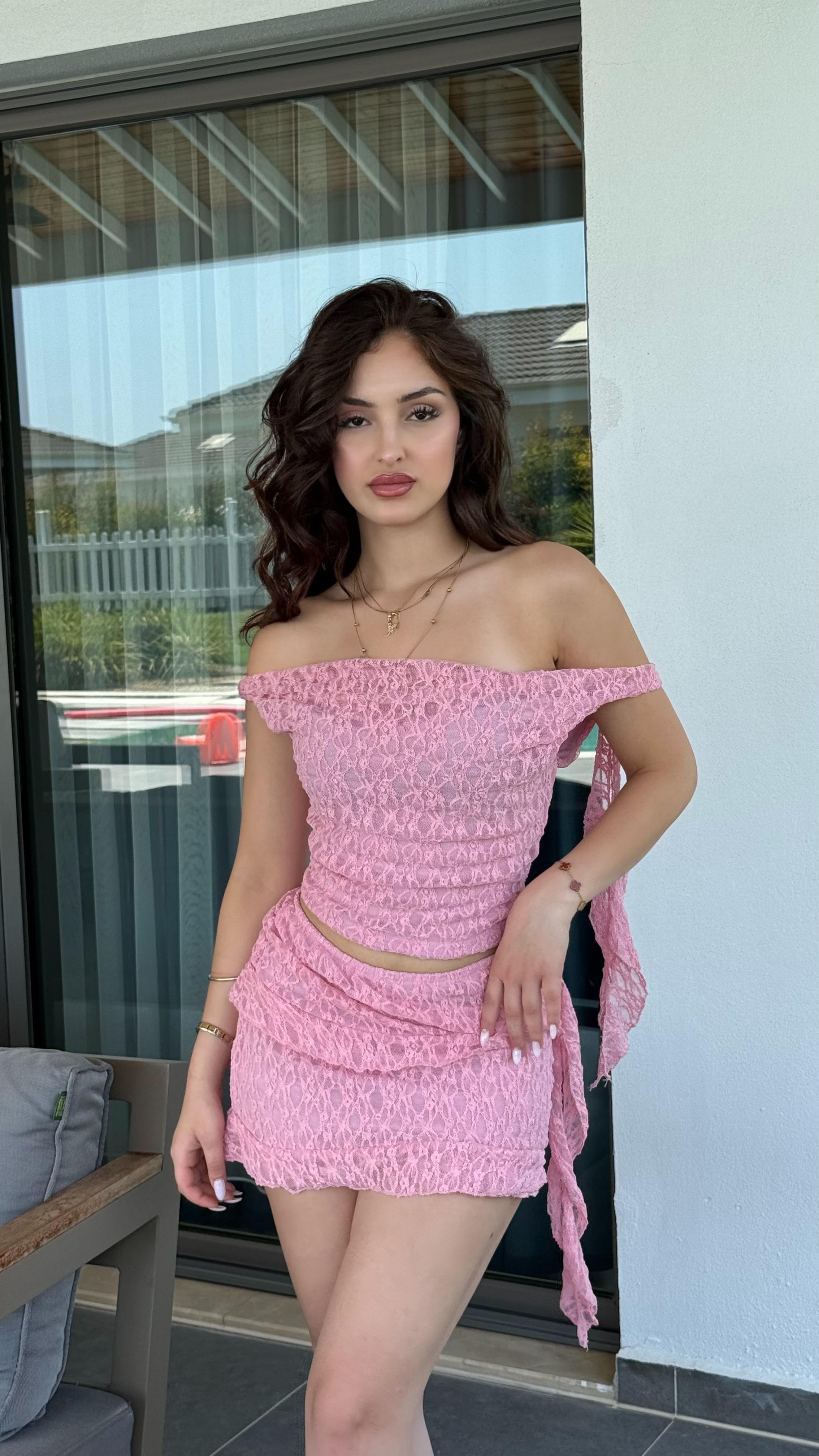 Pufy Dantel Etek Takım Pembe