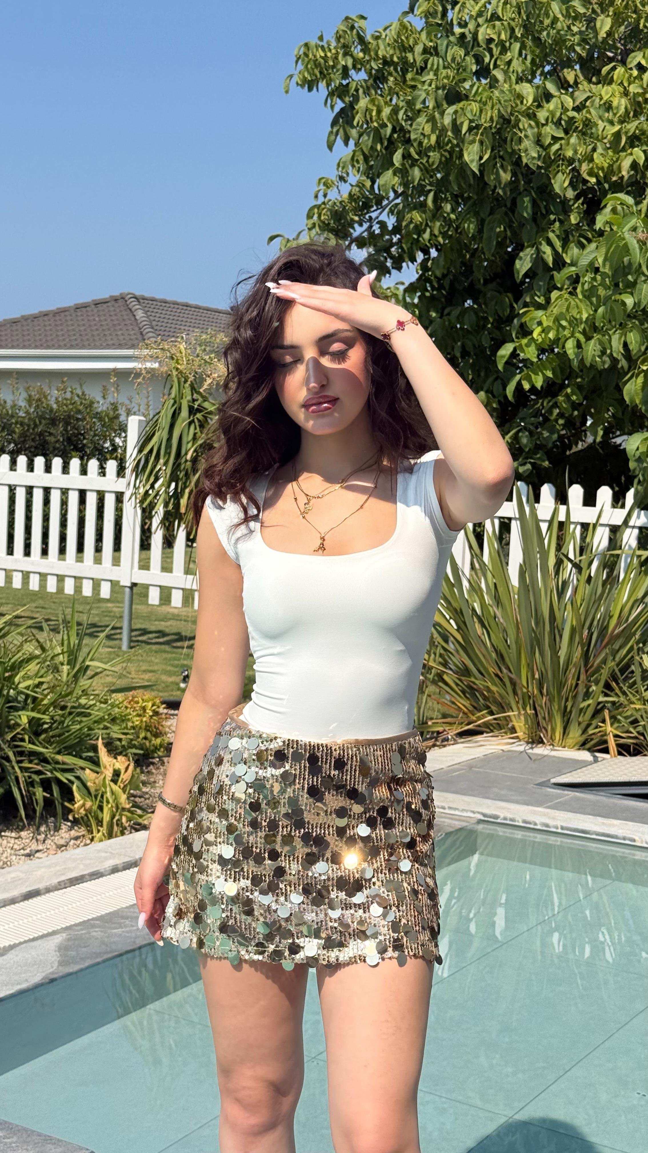 Pullu Mini Etek Gold