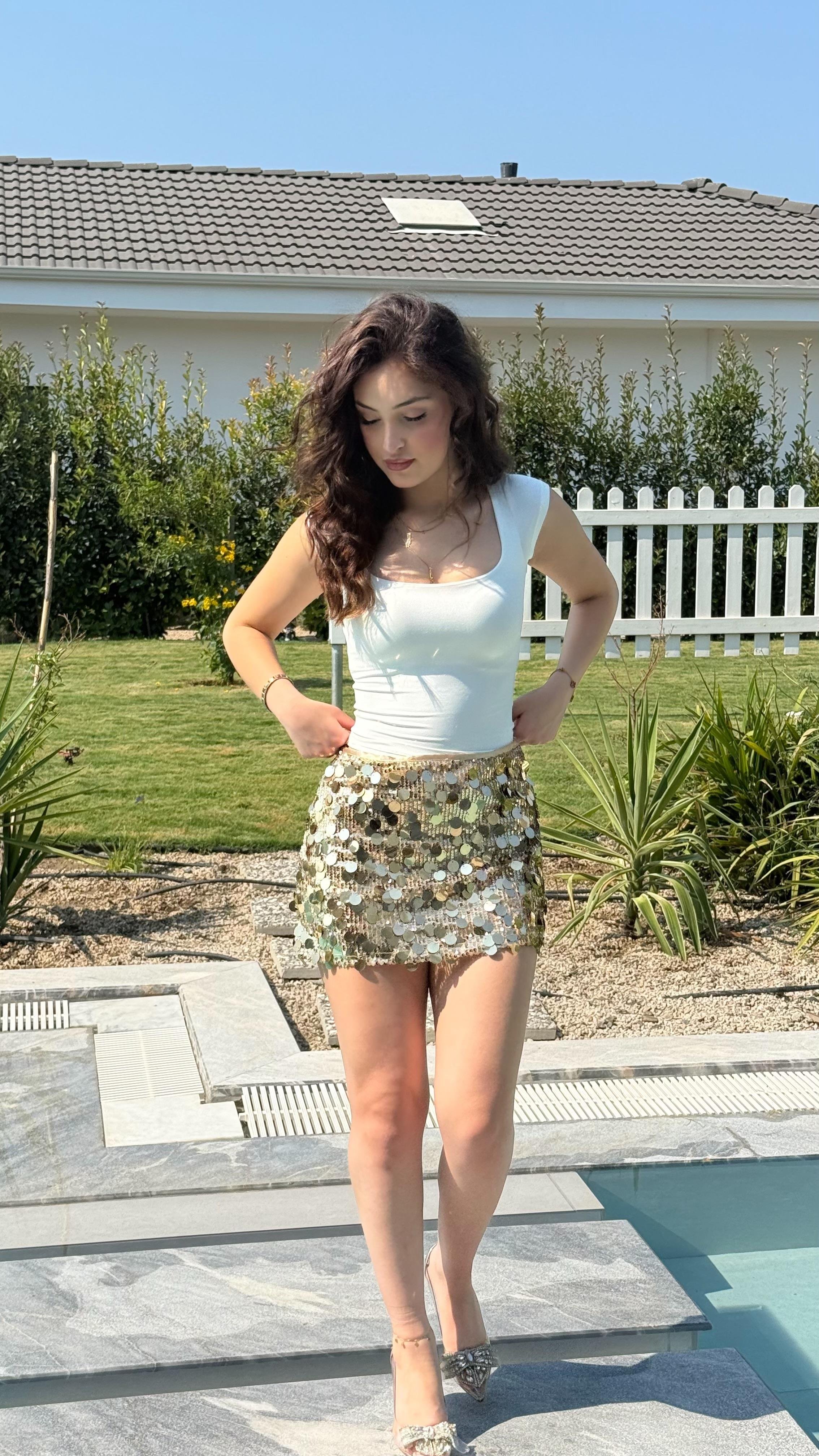 Pullu Mini Etek Gold