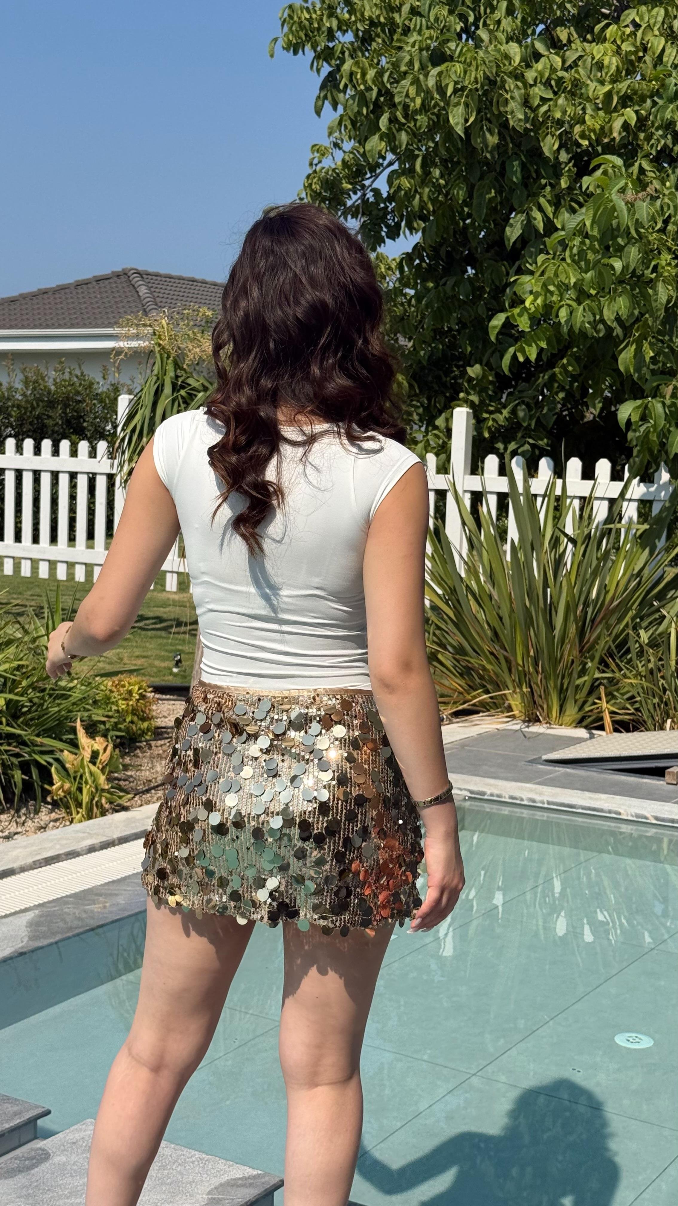 Pullu Mini Etek Gold