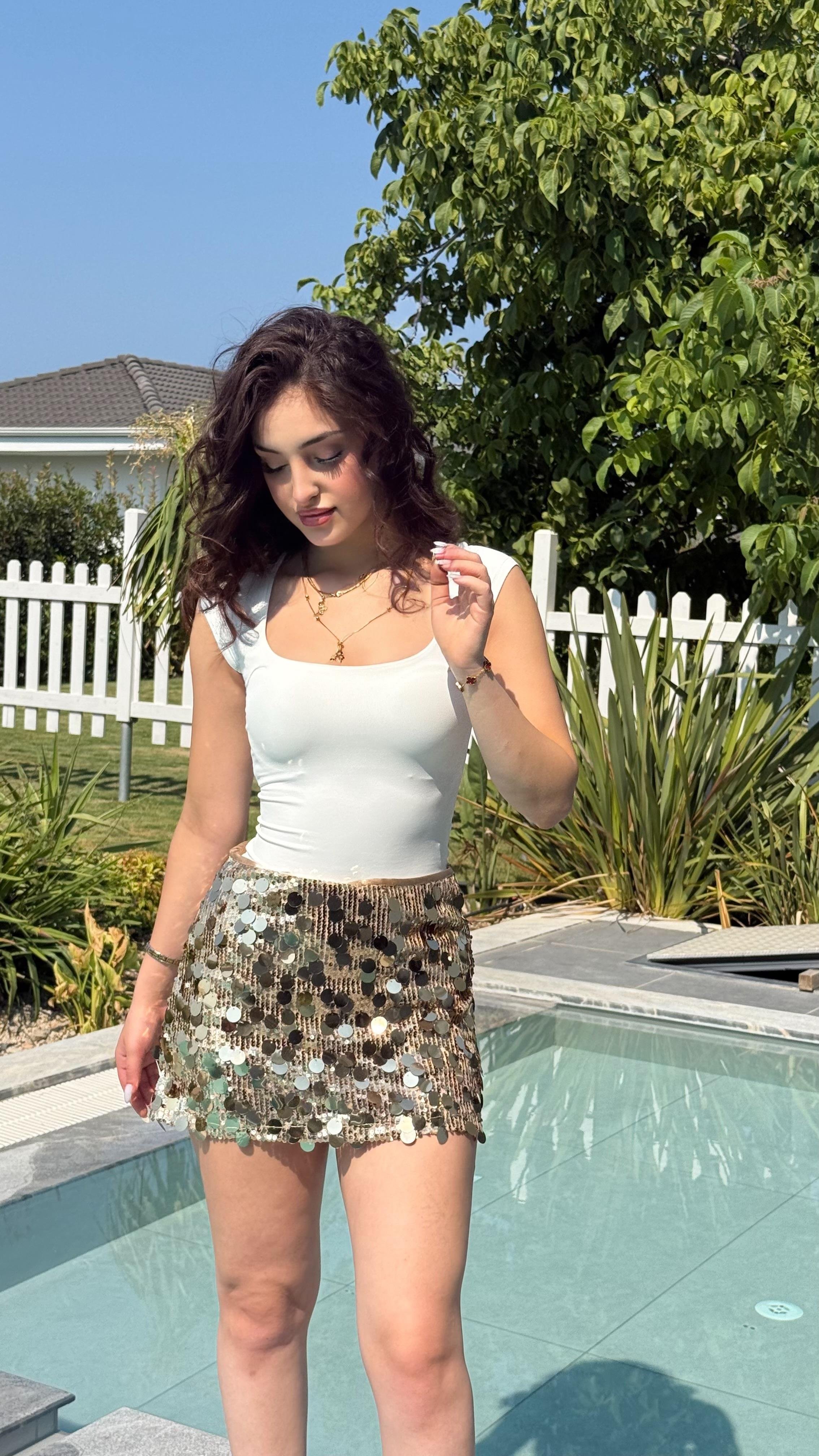 Pullu Mini Etek Gold