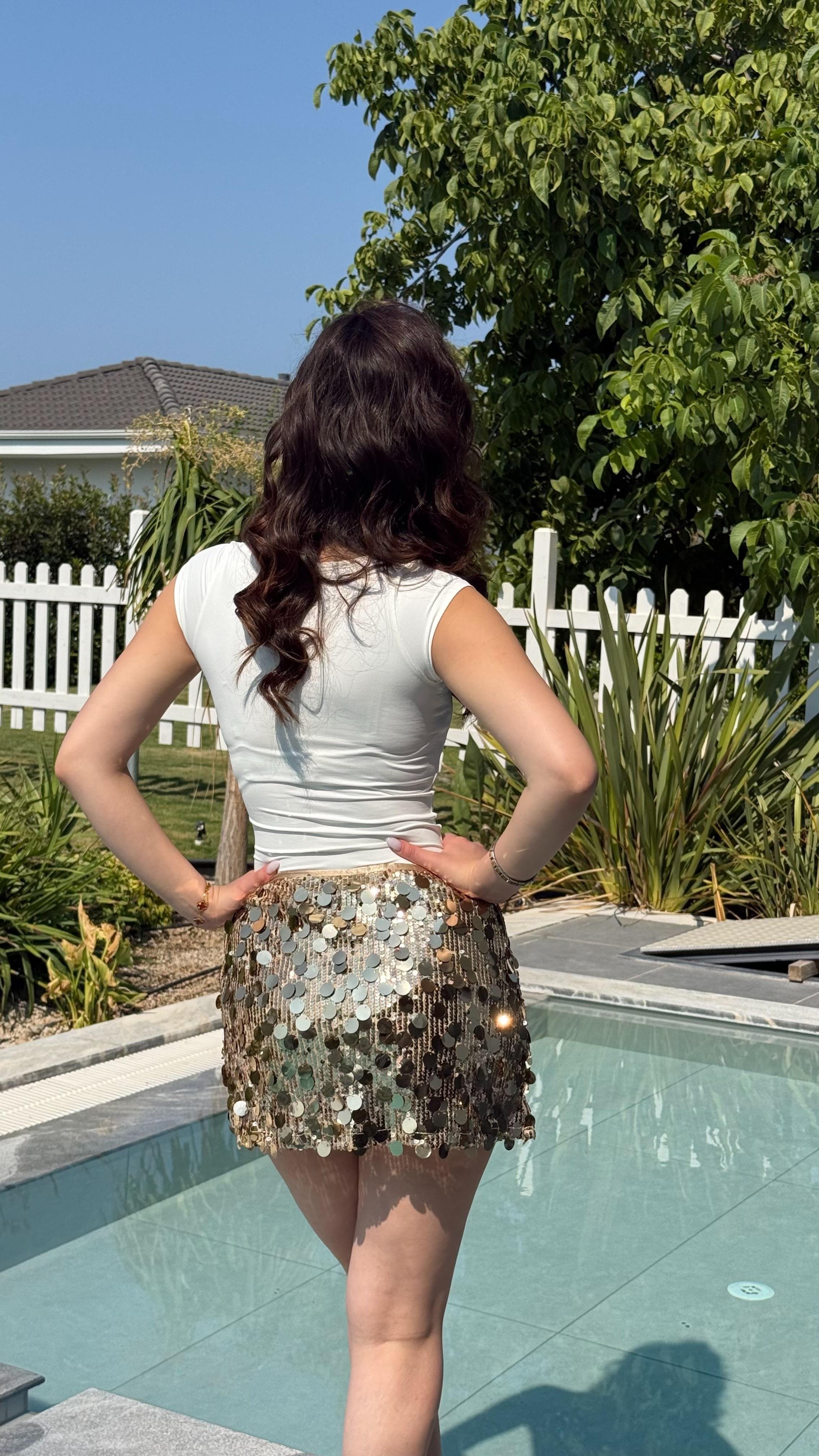 Pullu Mini Etek Gold