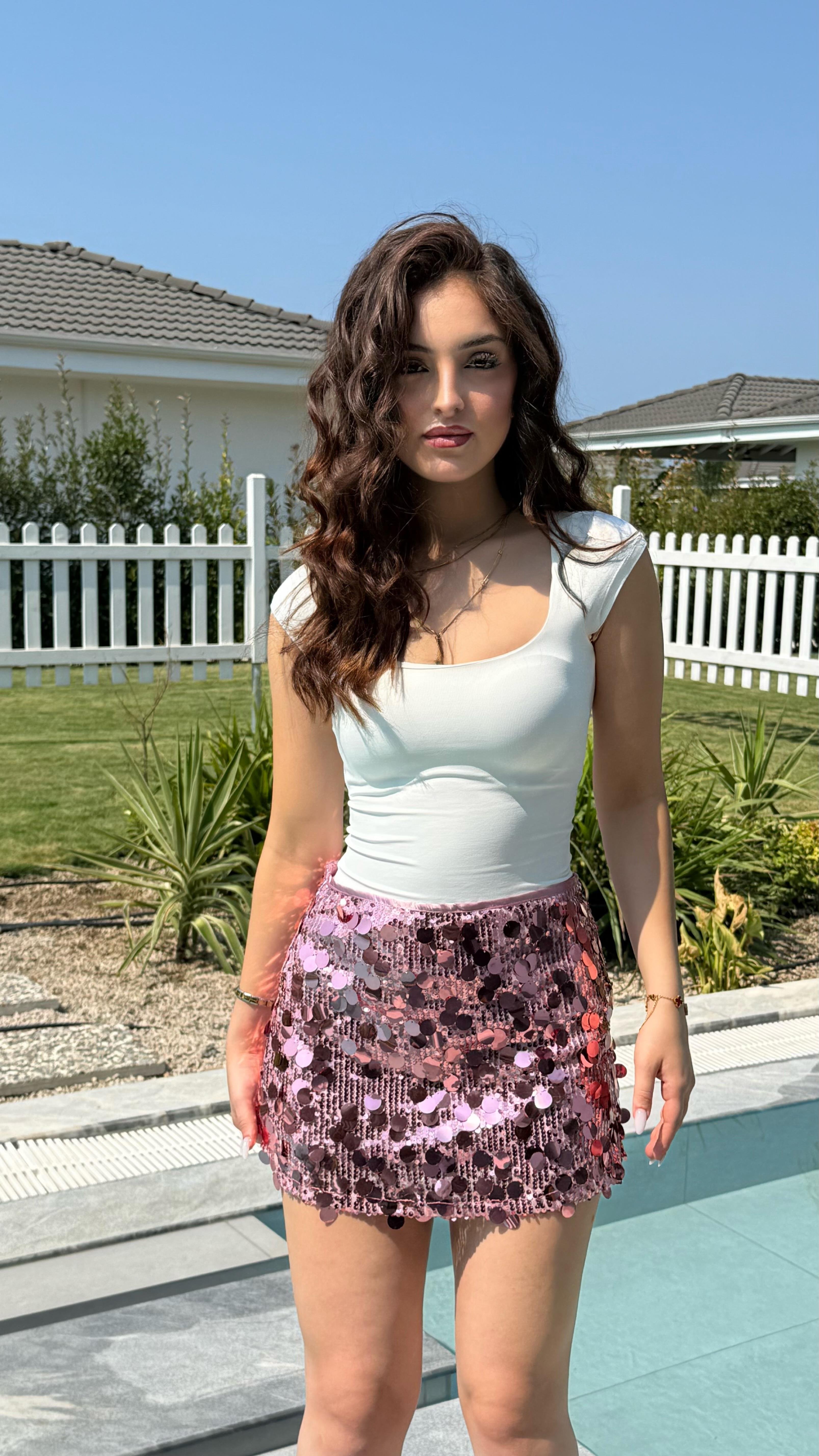 Pullu Mini Etek Pembe