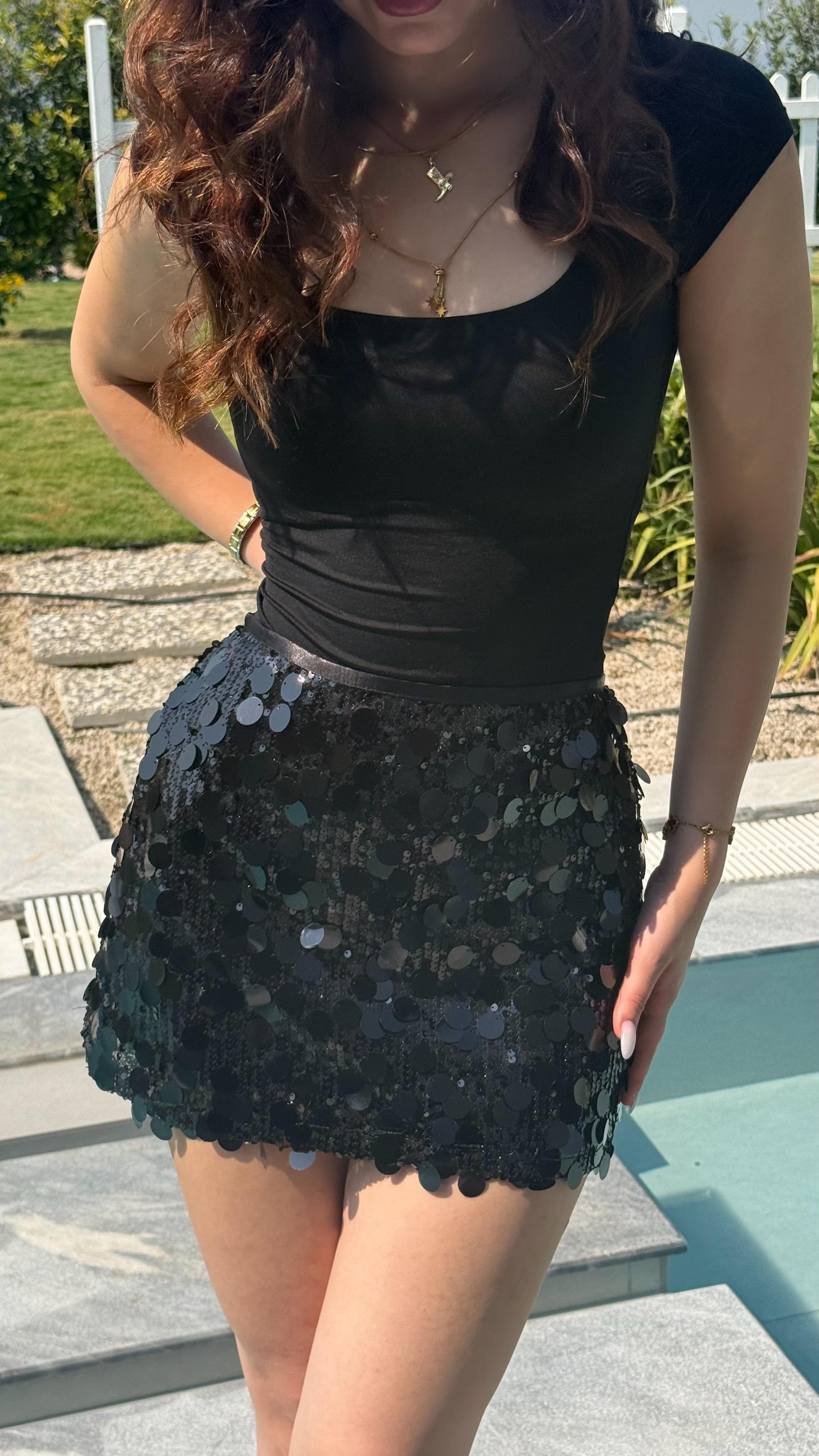 Pullu Mini Etek Siyah