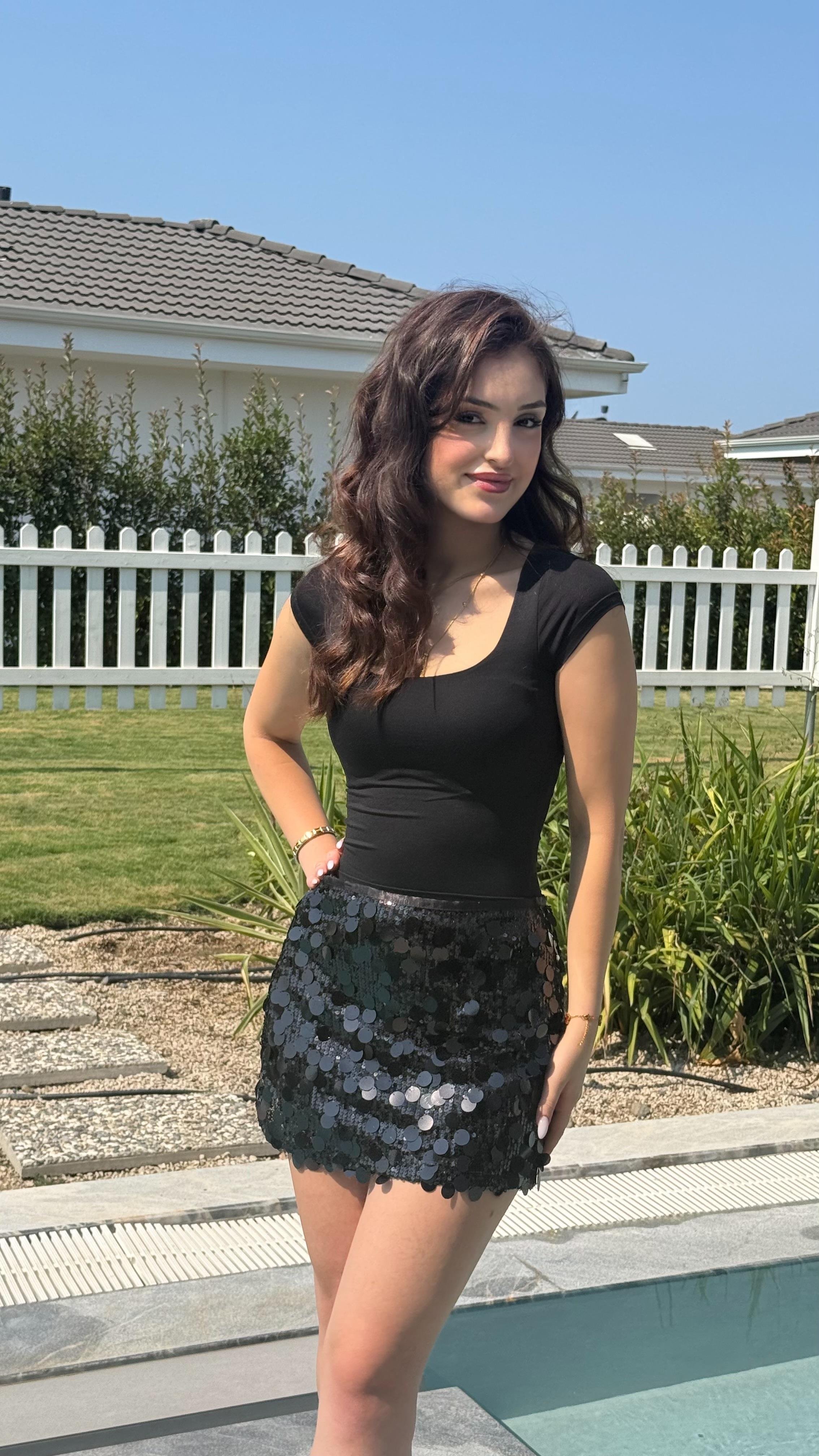 Pullu Mini Etek Siyah