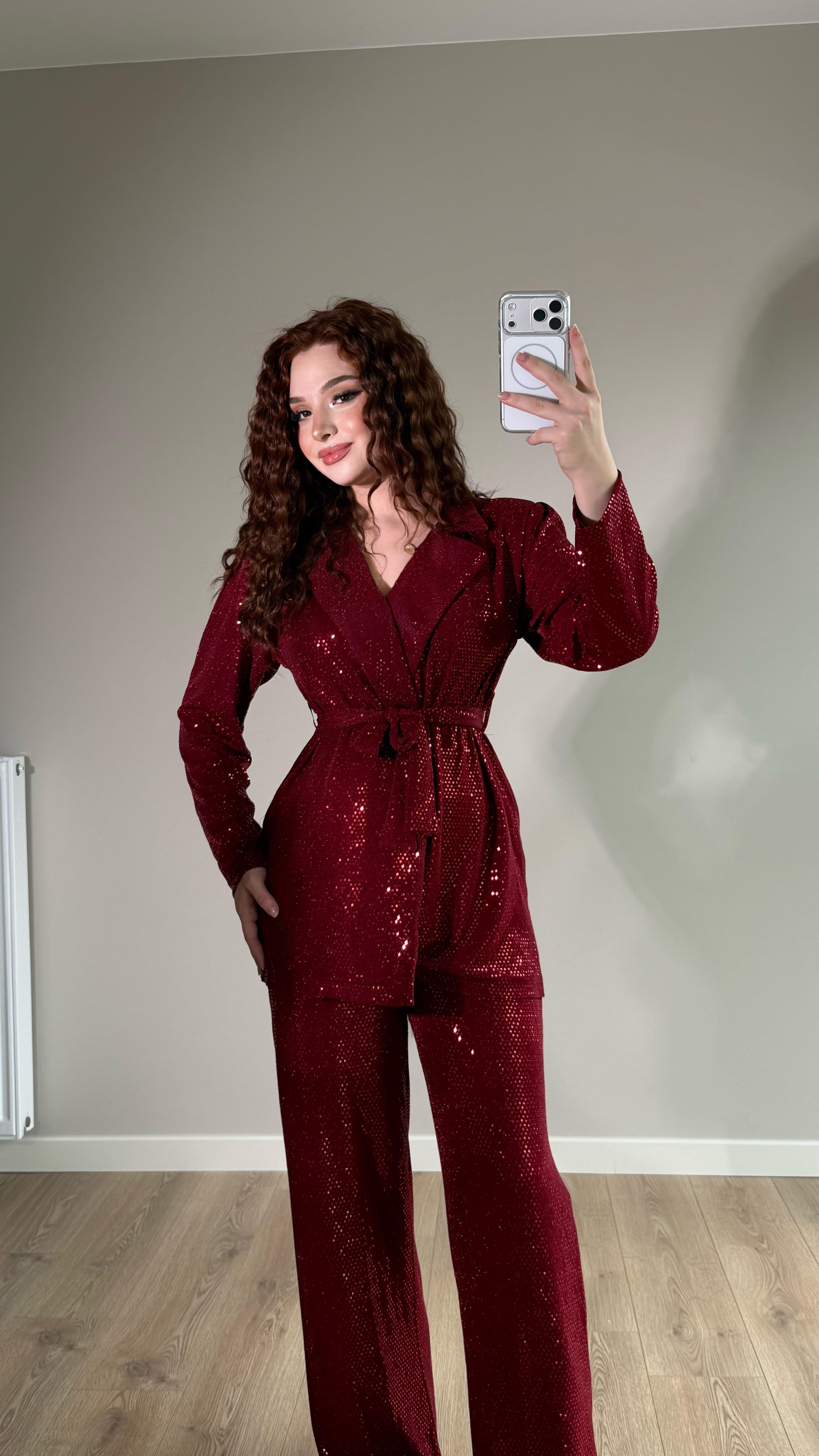 Pullu Premium Ceket Takım Bordo