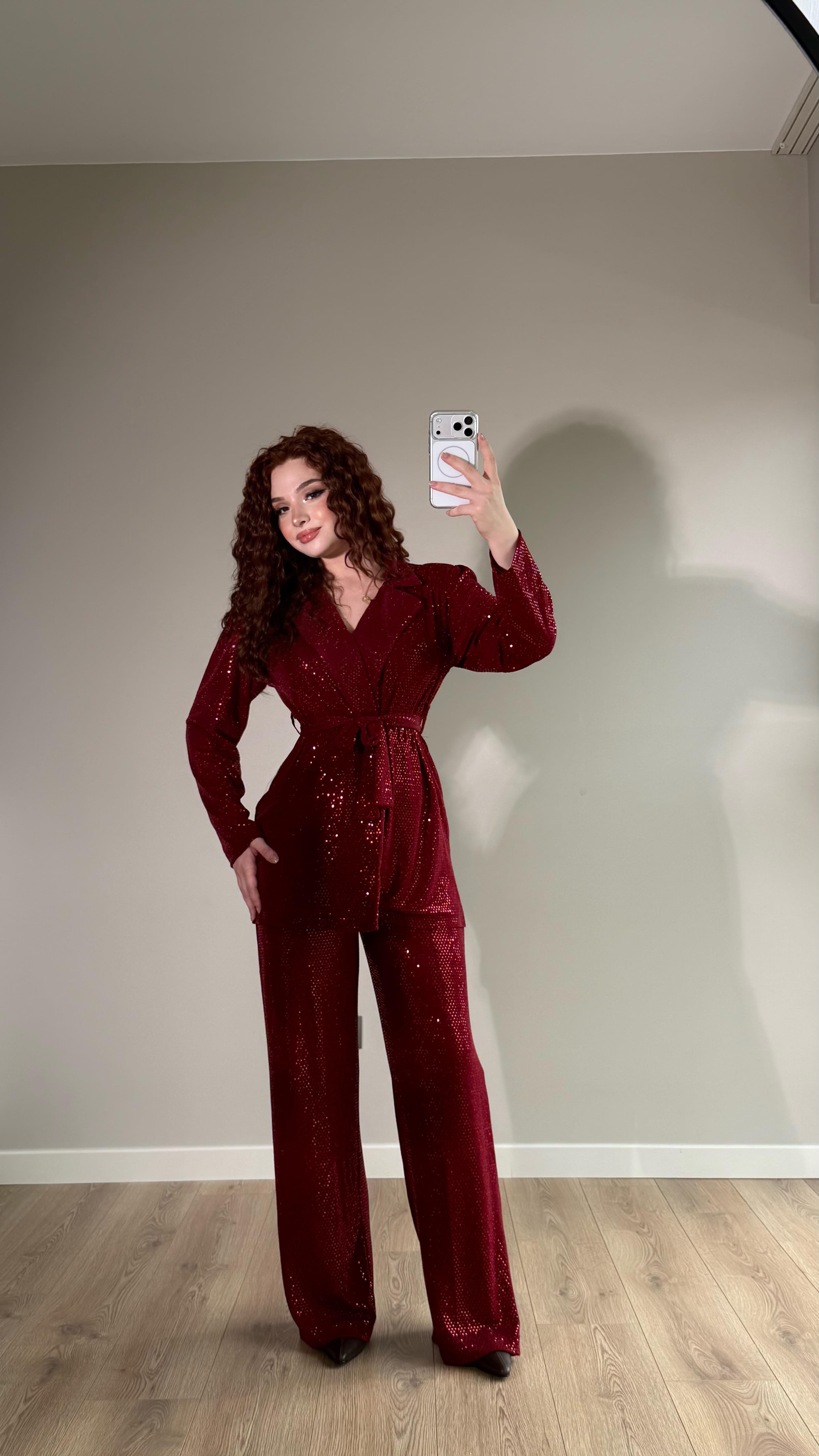 Pullu Premium Ceket Takım Bordo