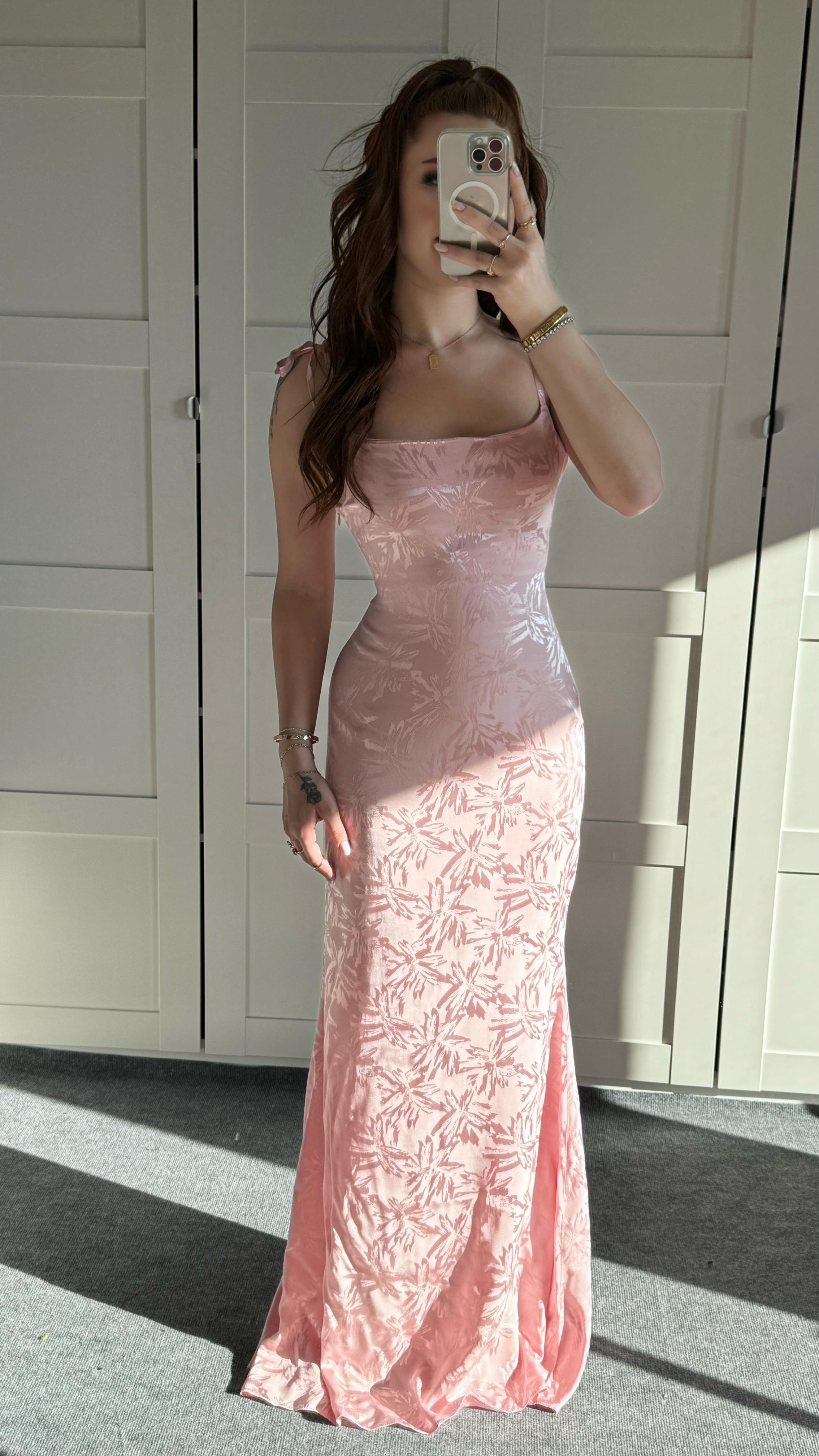Rachel Pembe Saten Elbise