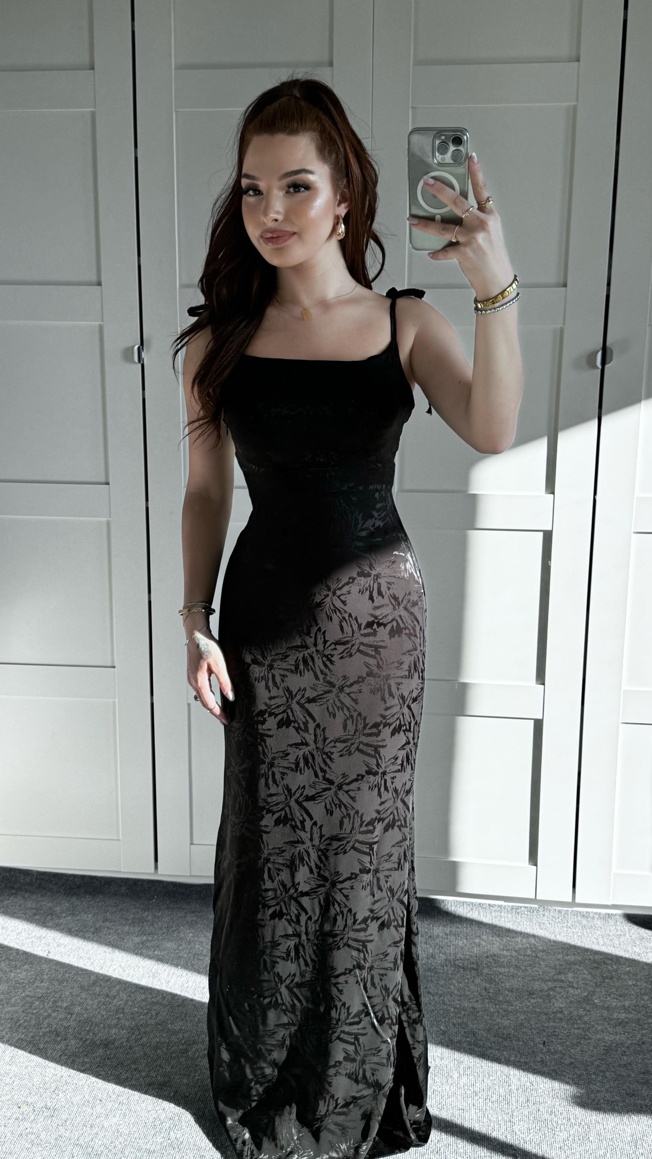 Rachel Siyah Saten Elbise