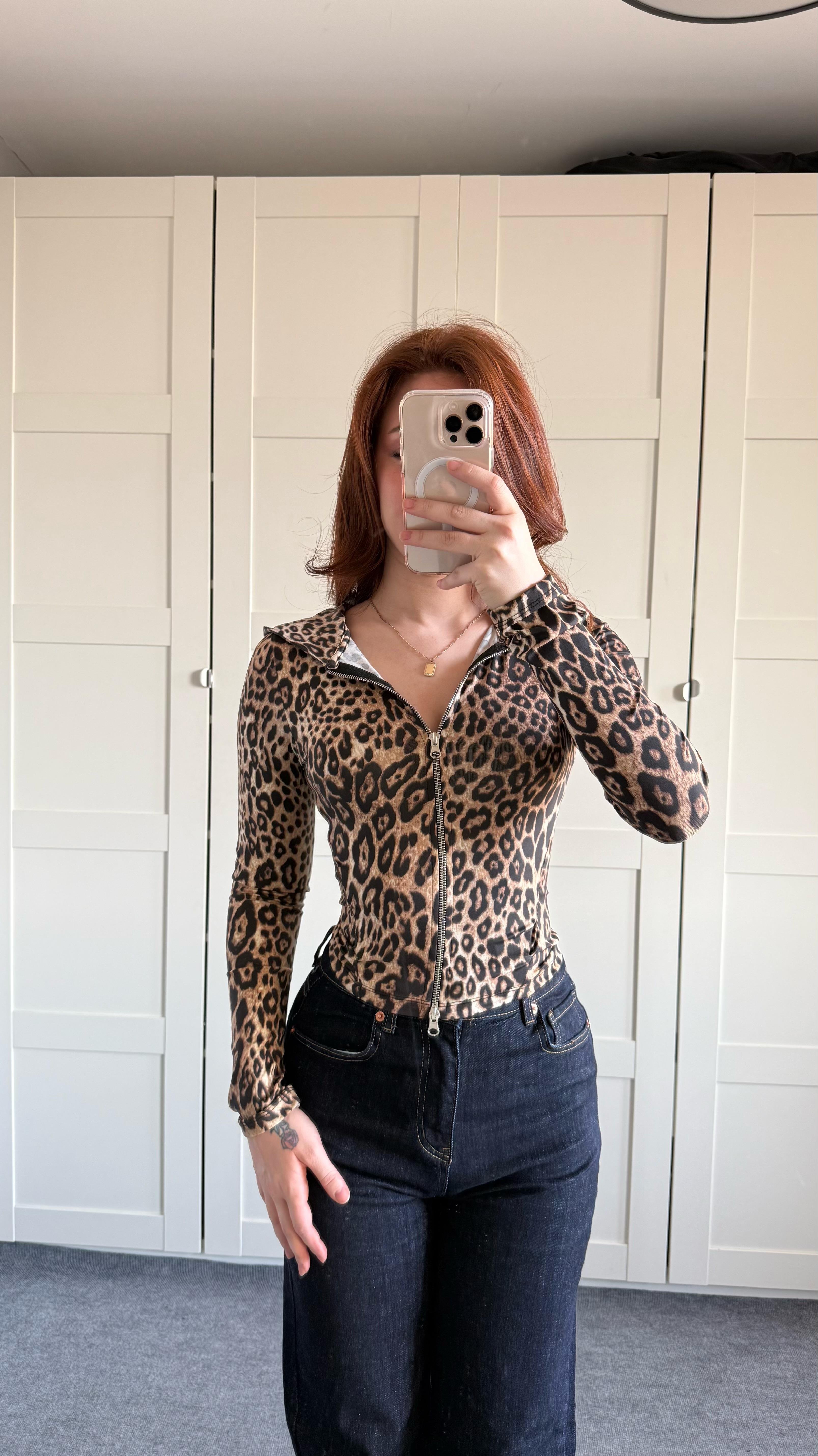 Range Mom Kapüşonlu  Hırka Leopar
