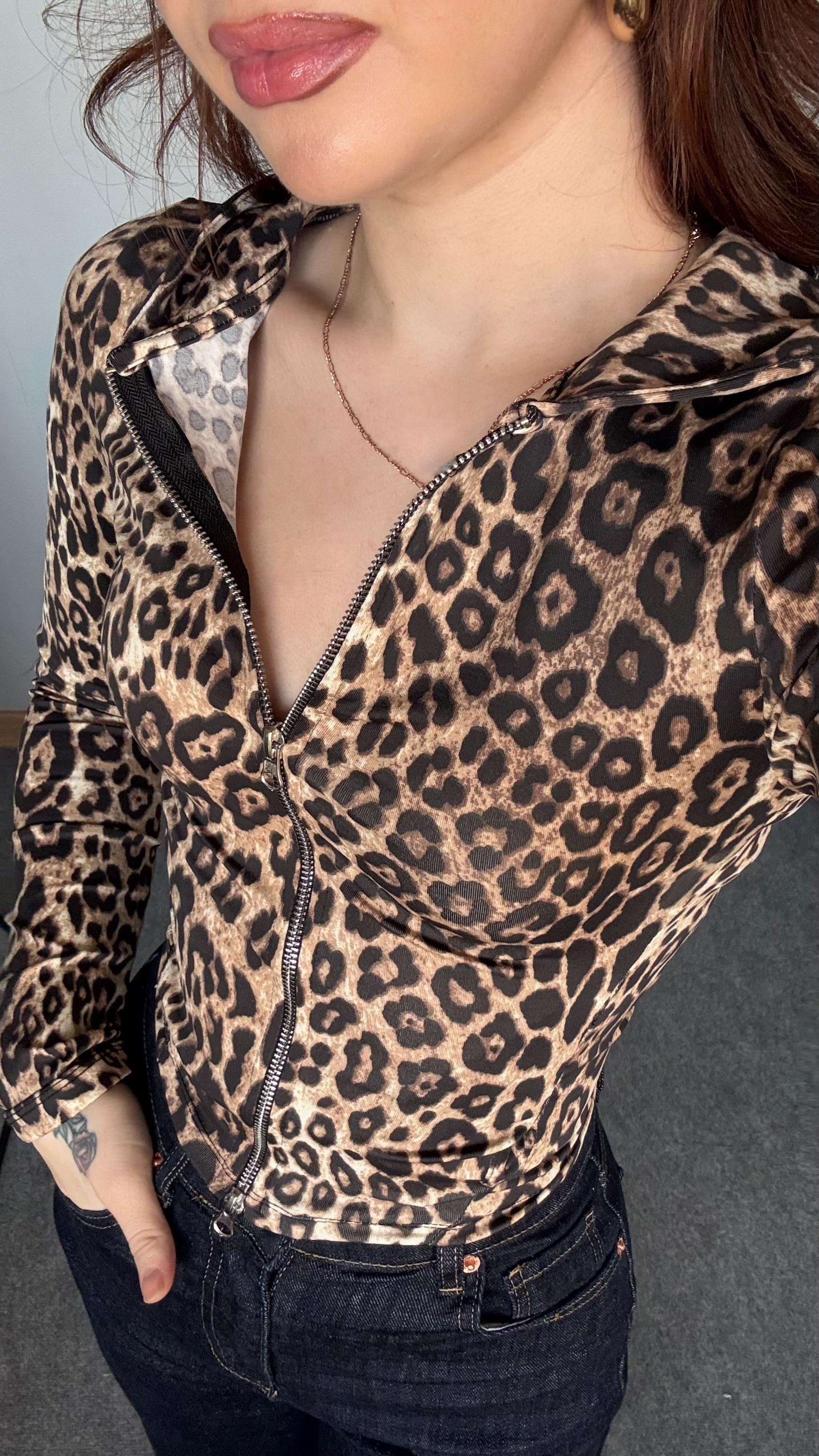 Range Mom Kapüşonlu  Hırka Leopar