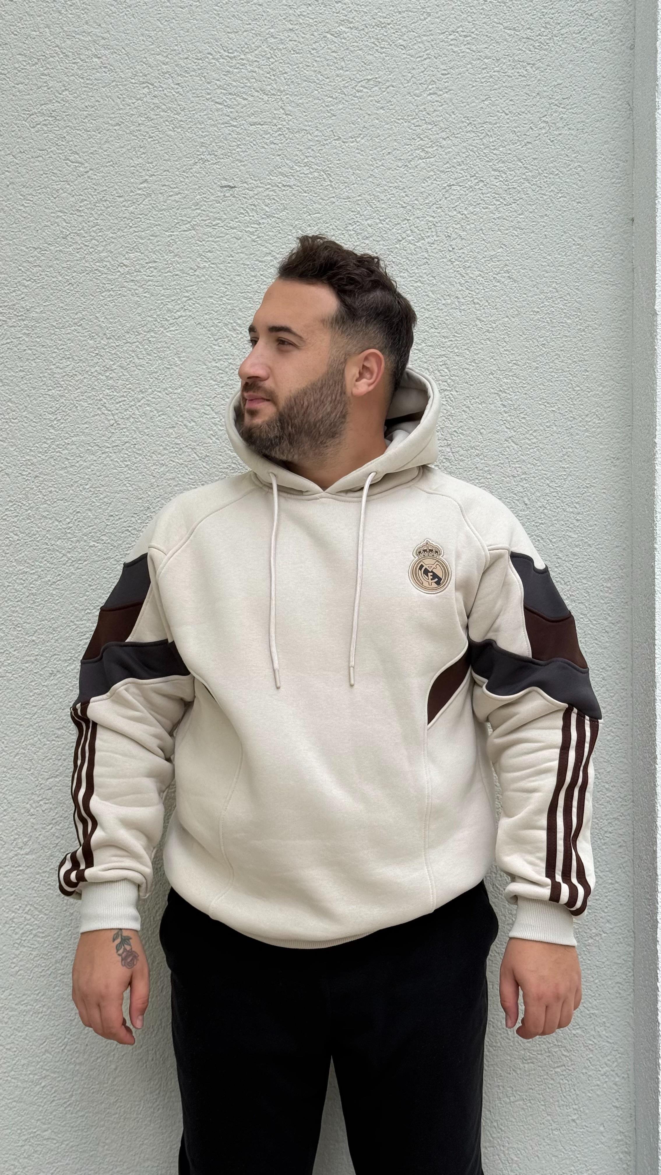 Real Madrid Kapüşonlu Sweat Bej