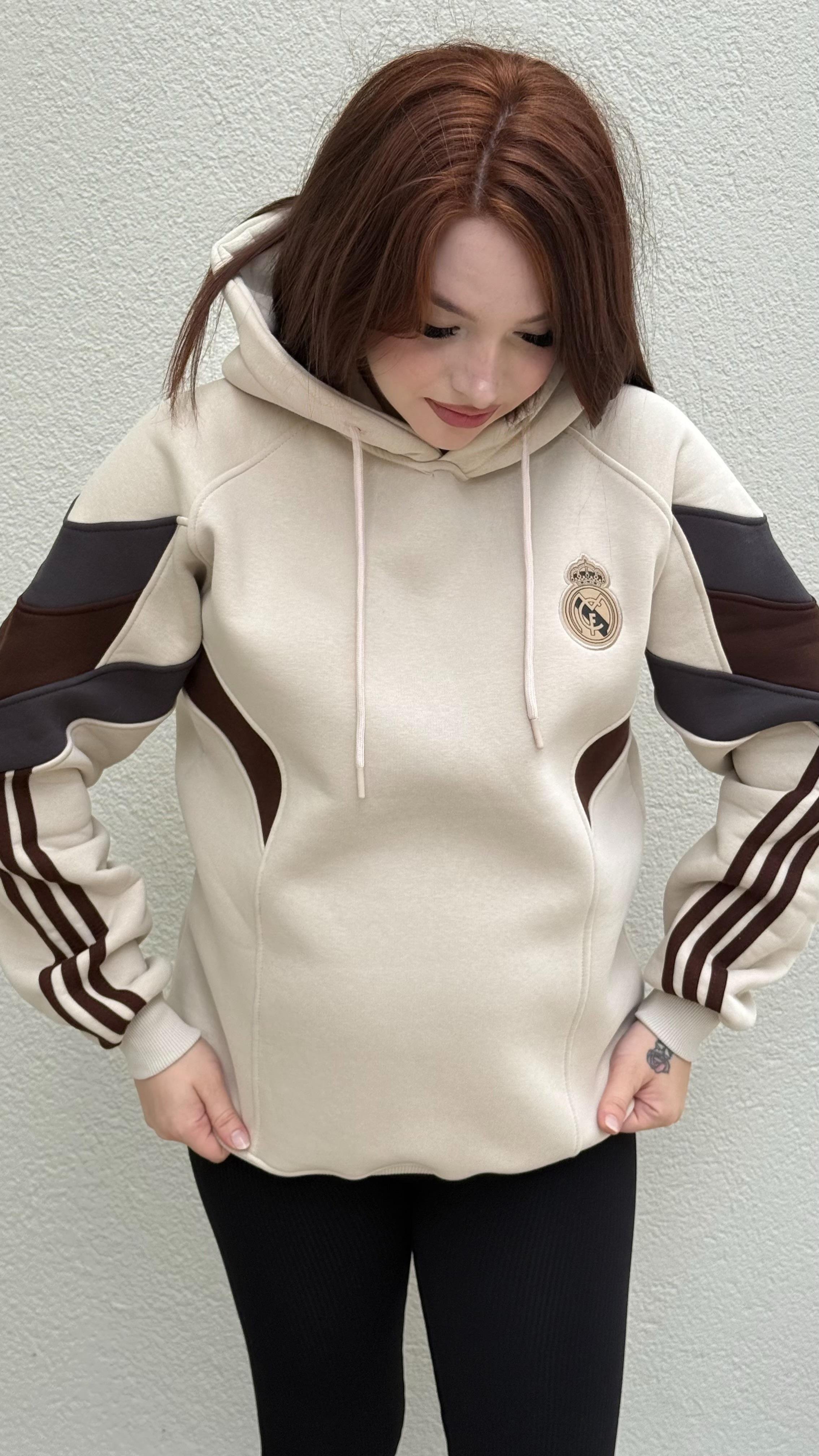 Real Madrid Kapüşonlu Sweat Bej