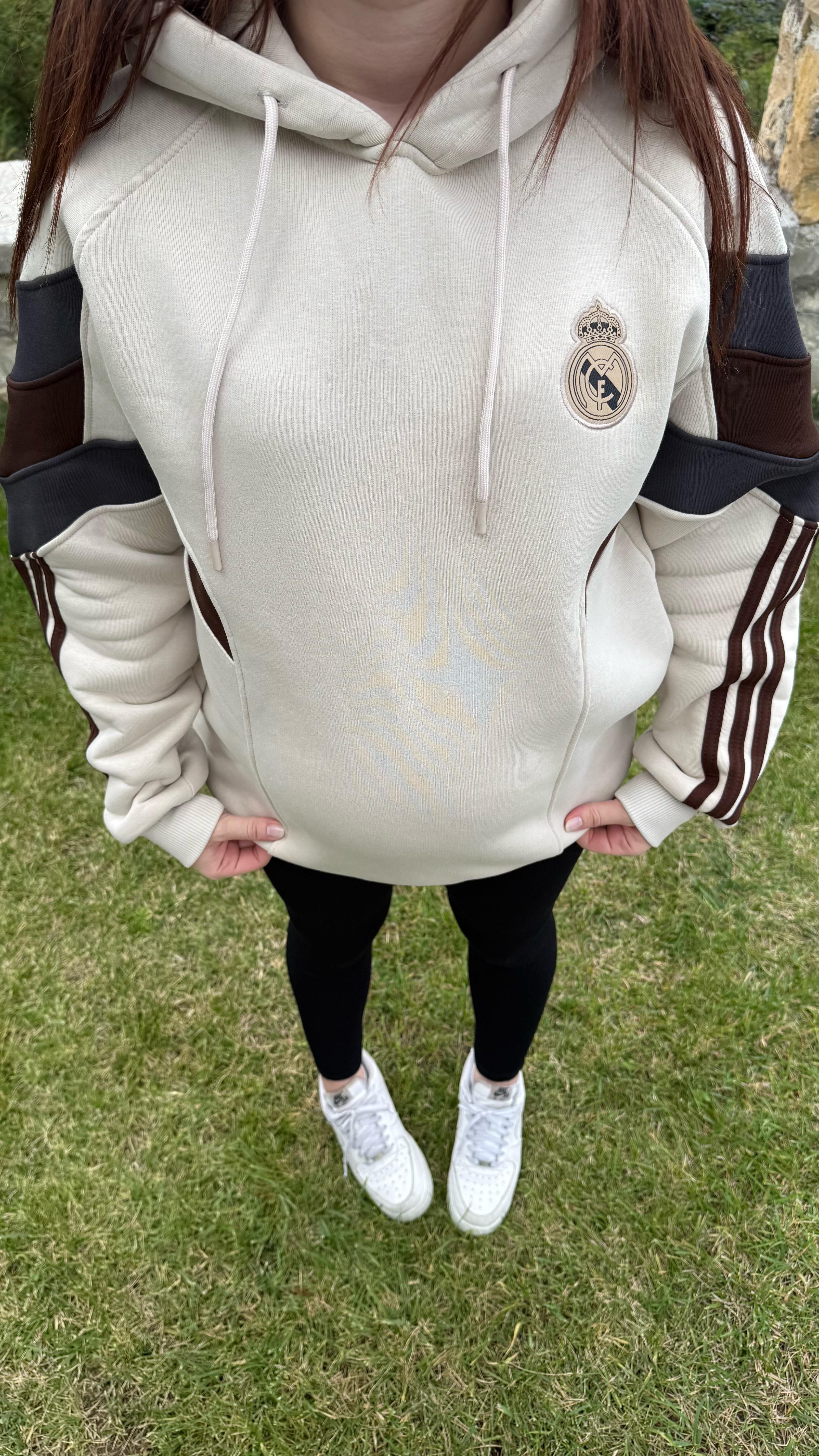 Real Madrid Kapüşonlu Sweat Bej