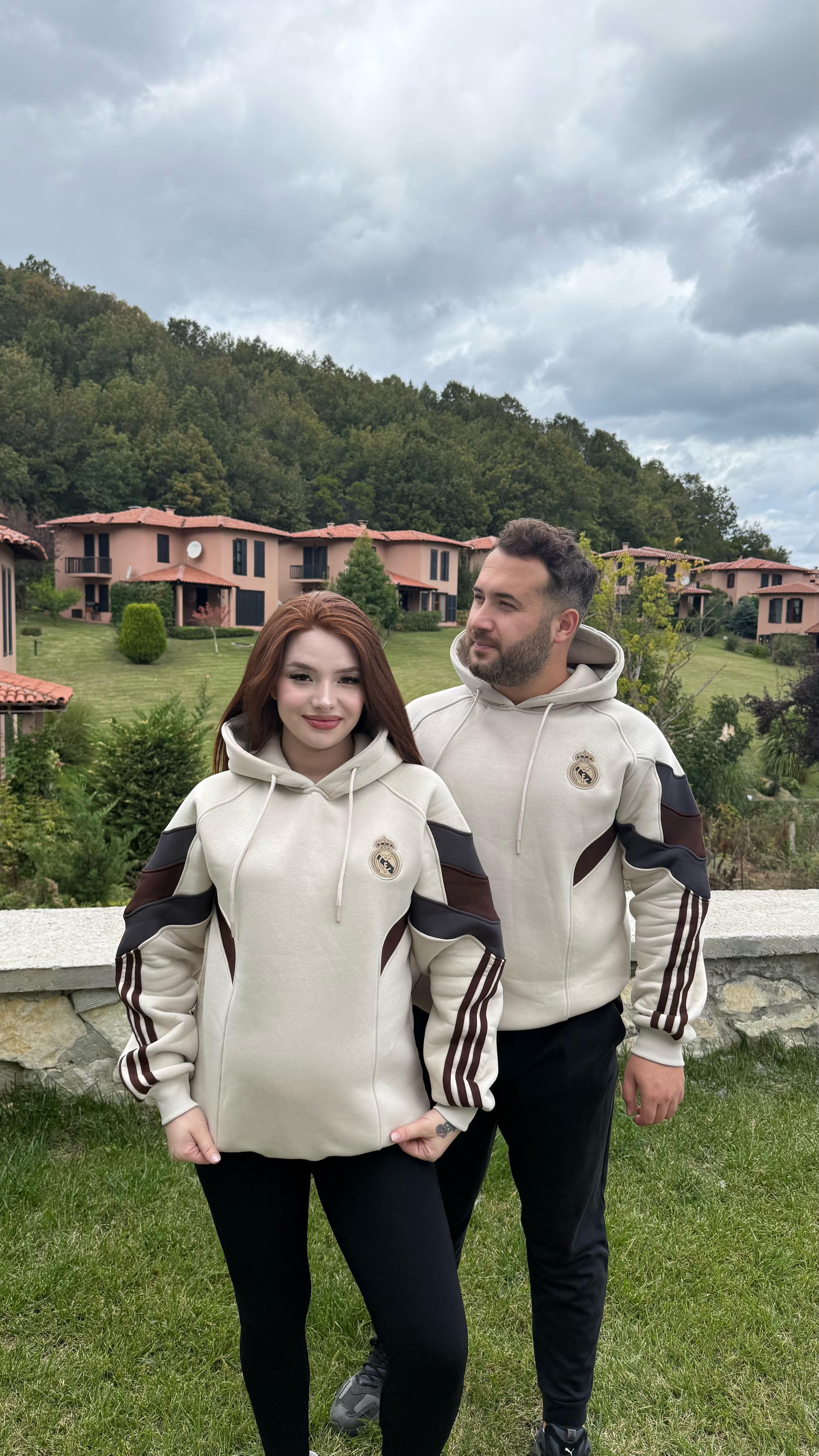 Real Madrid Kapüşonlu Sweat Bej