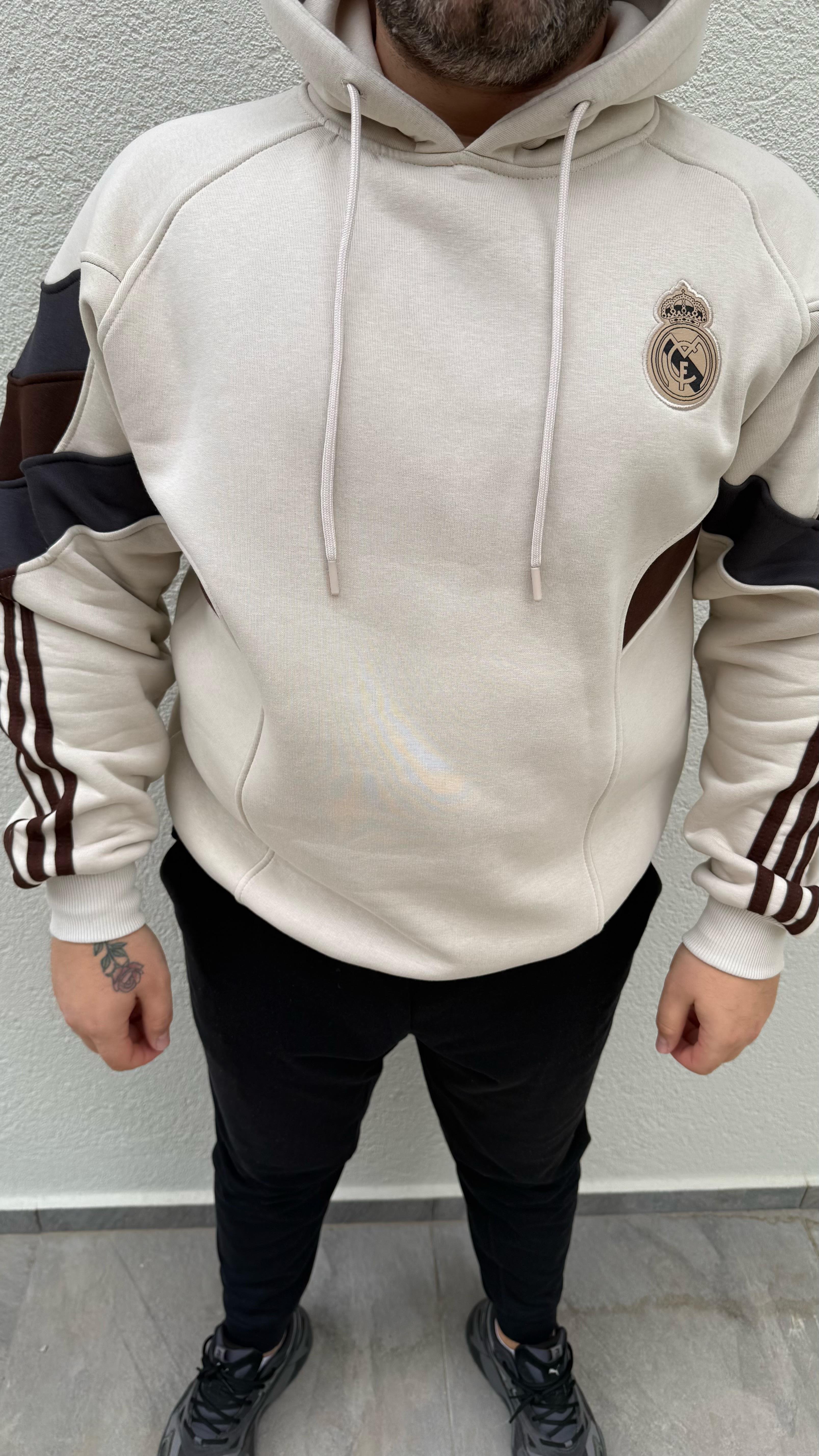 Real Madrid Kapüşonlu Sweat Bej