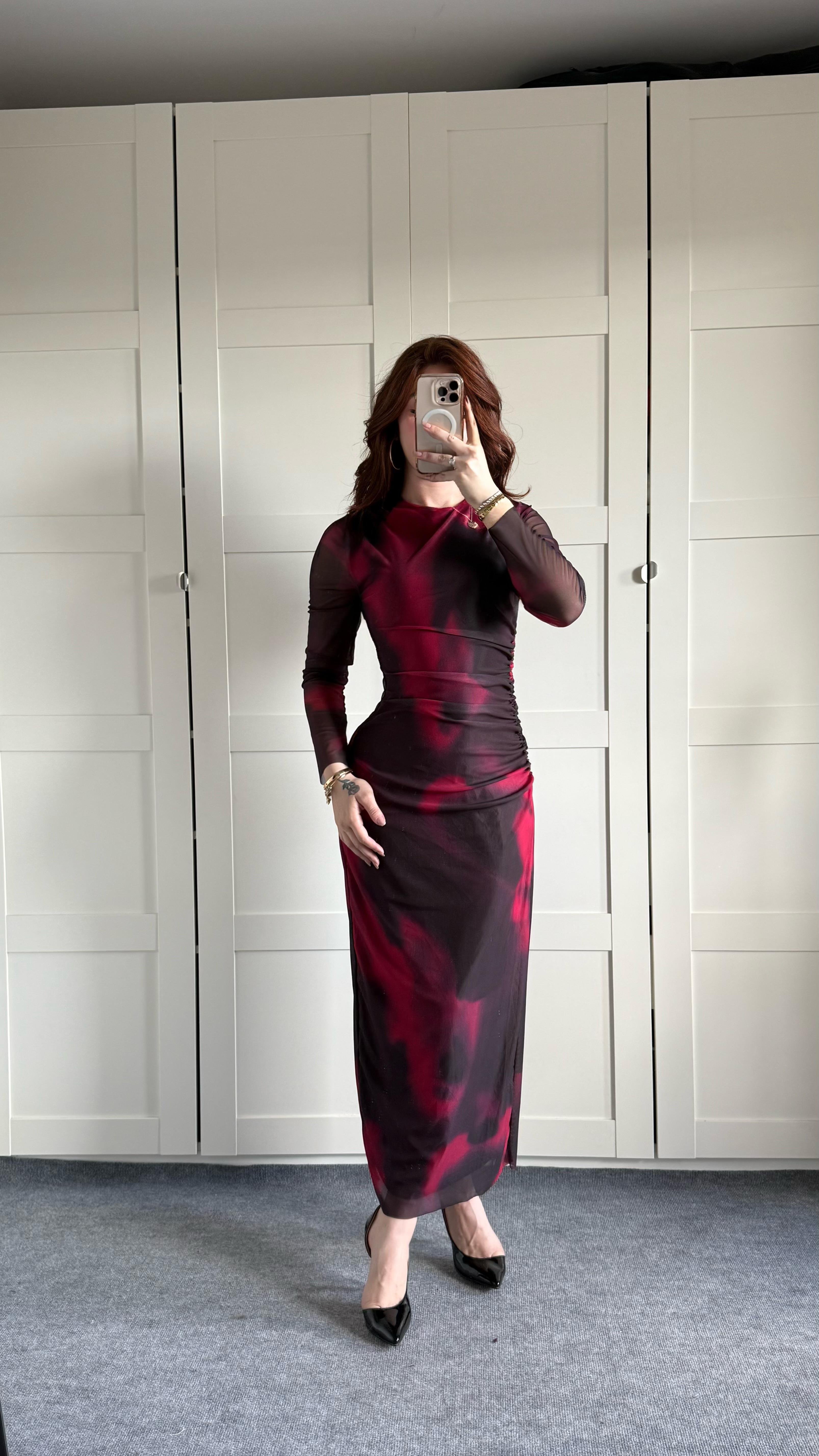 Reina Bordo Tül Elbise 