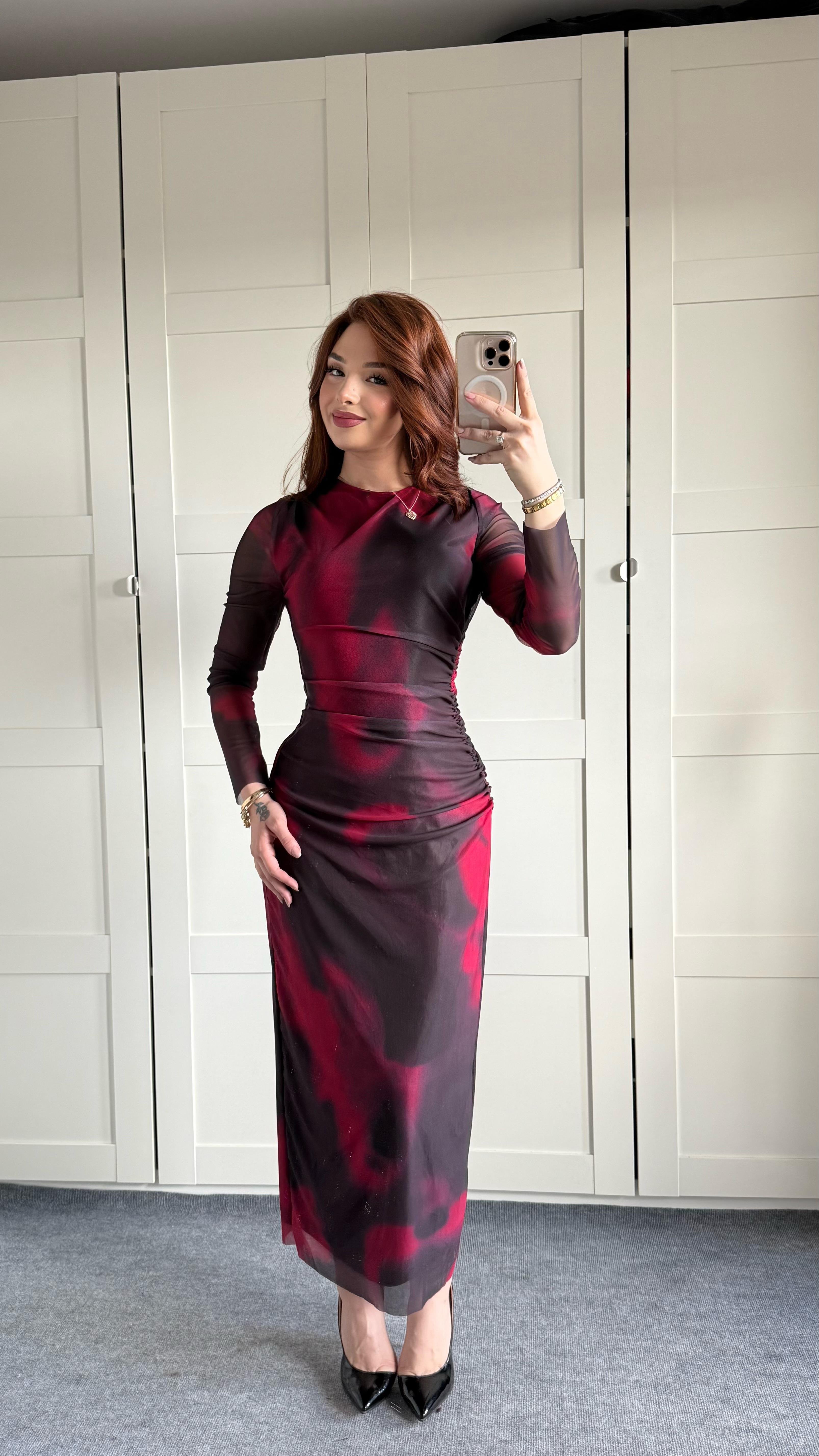 Reina Bordo Tül Elbise 