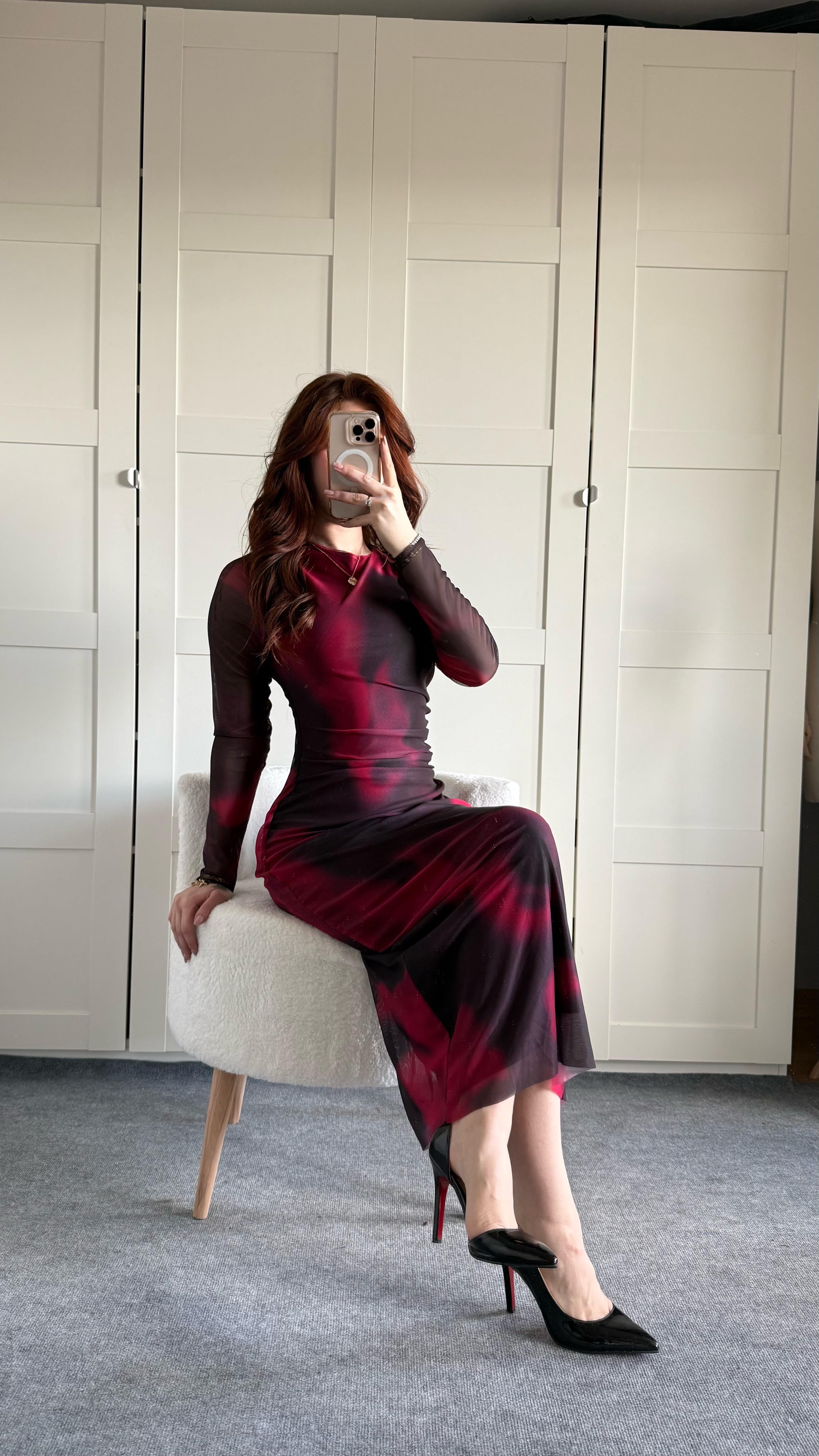 Reina Bordo Tül Elbise 