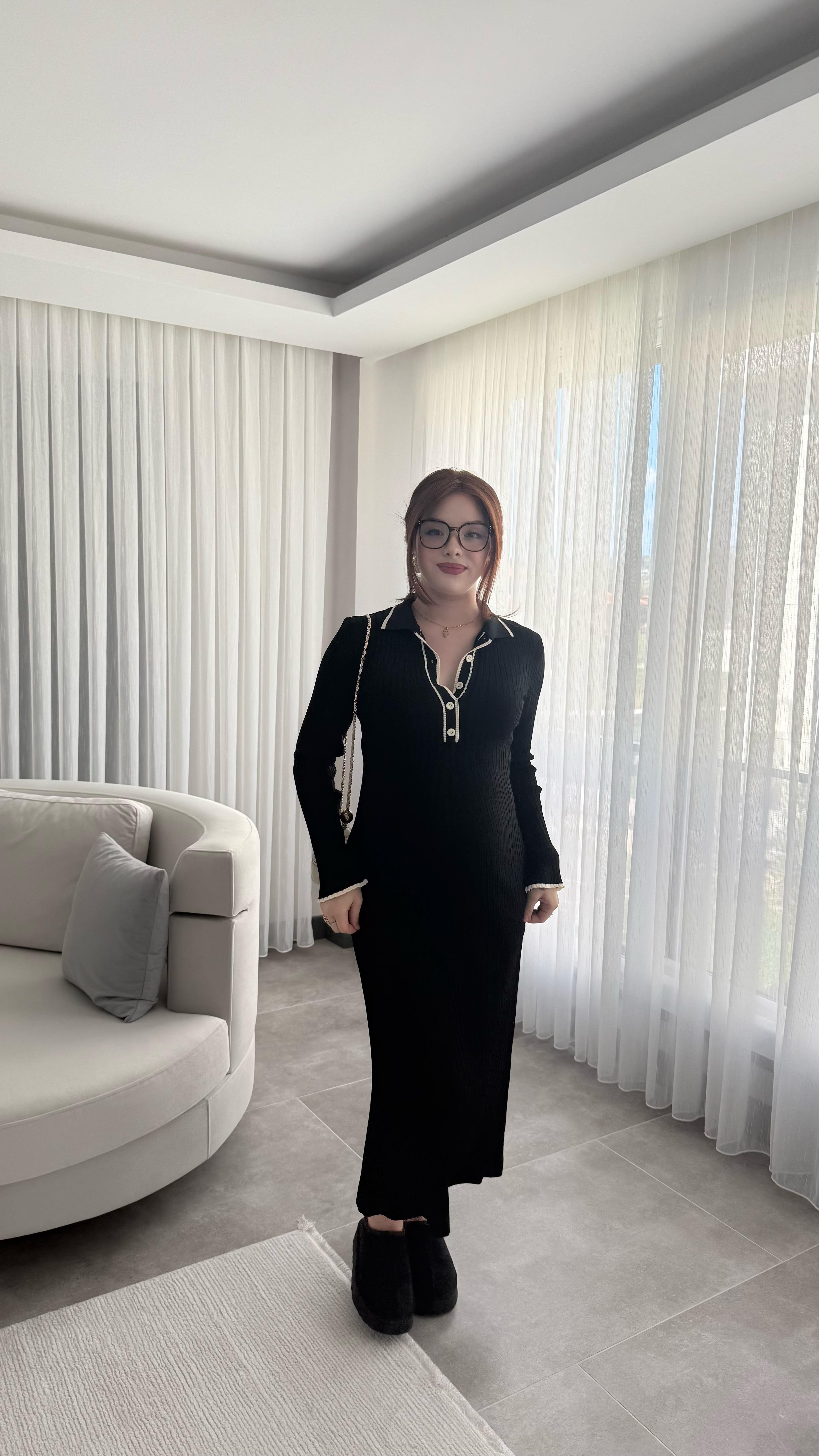 Rita Polo Yaka Triko Elbise Siyah