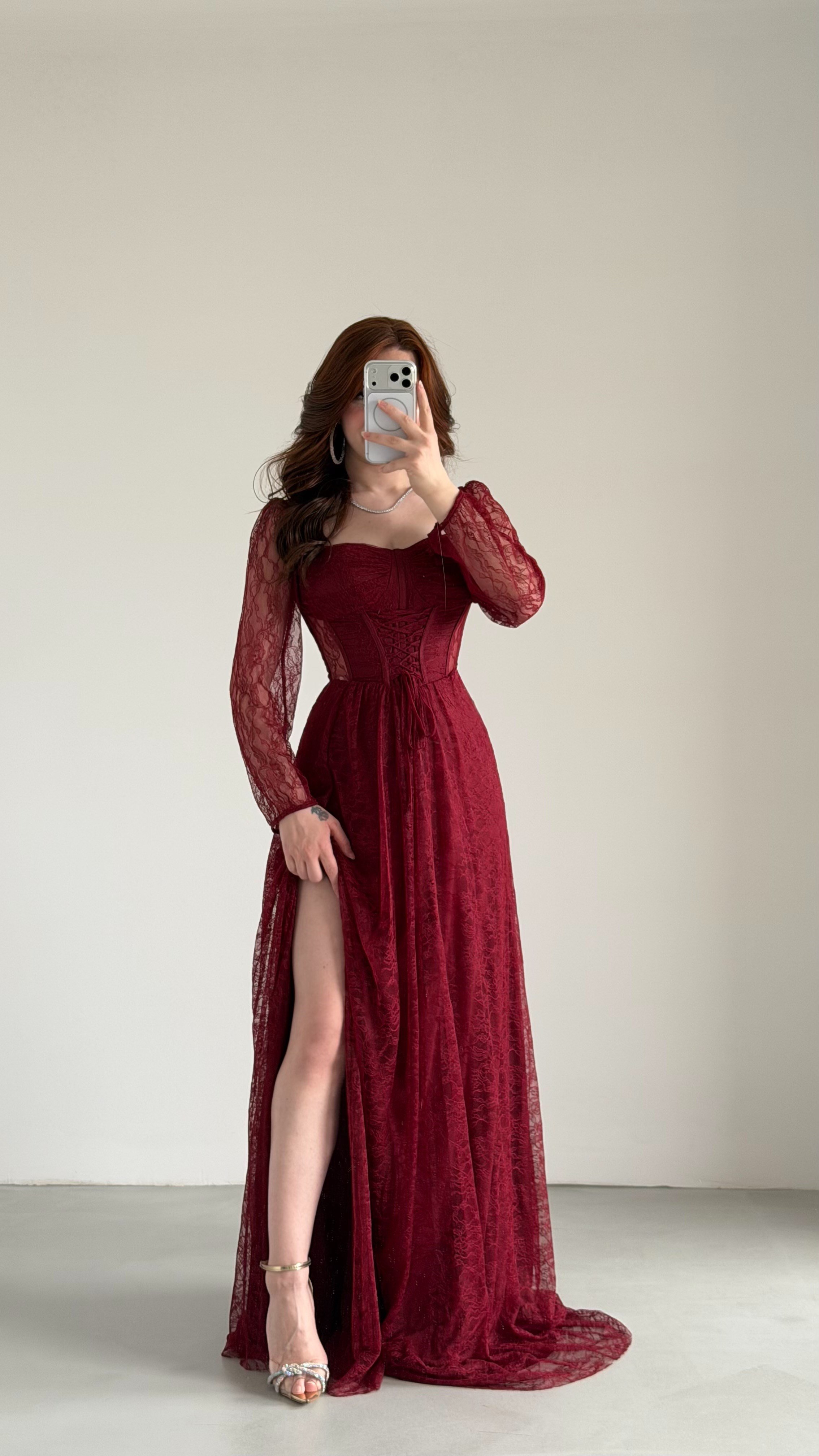 Romance Dantelli Abiye Bordo