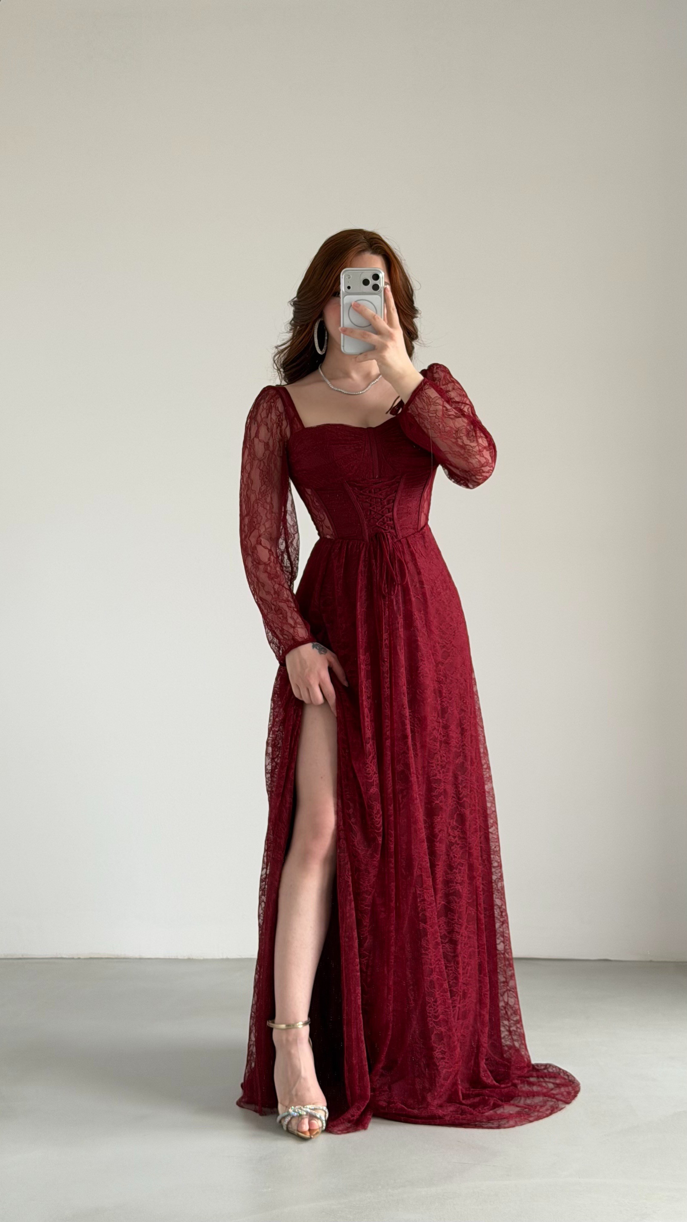 Romance Dantelli Abiye Bordo