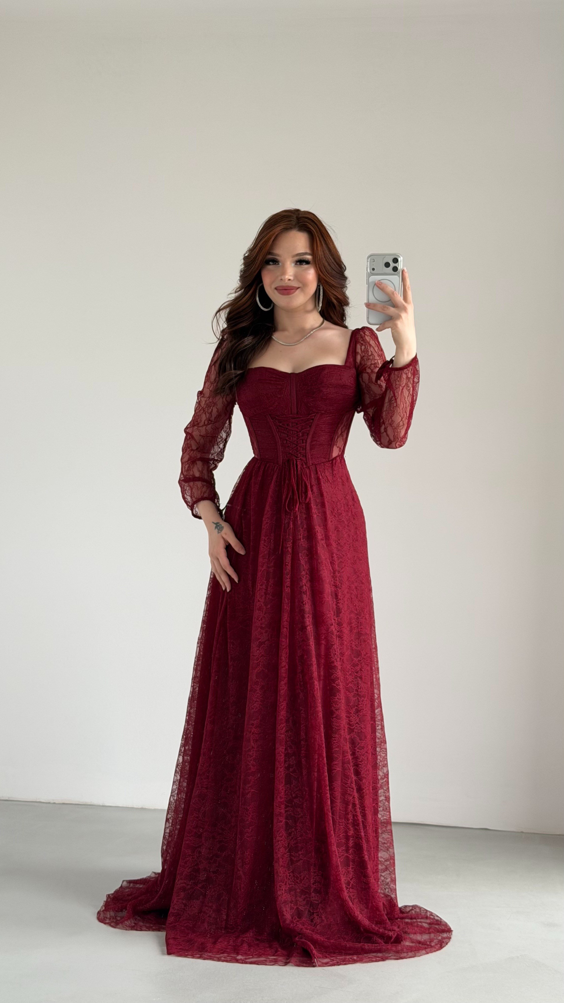 Romance Dantelli Abiye Bordo