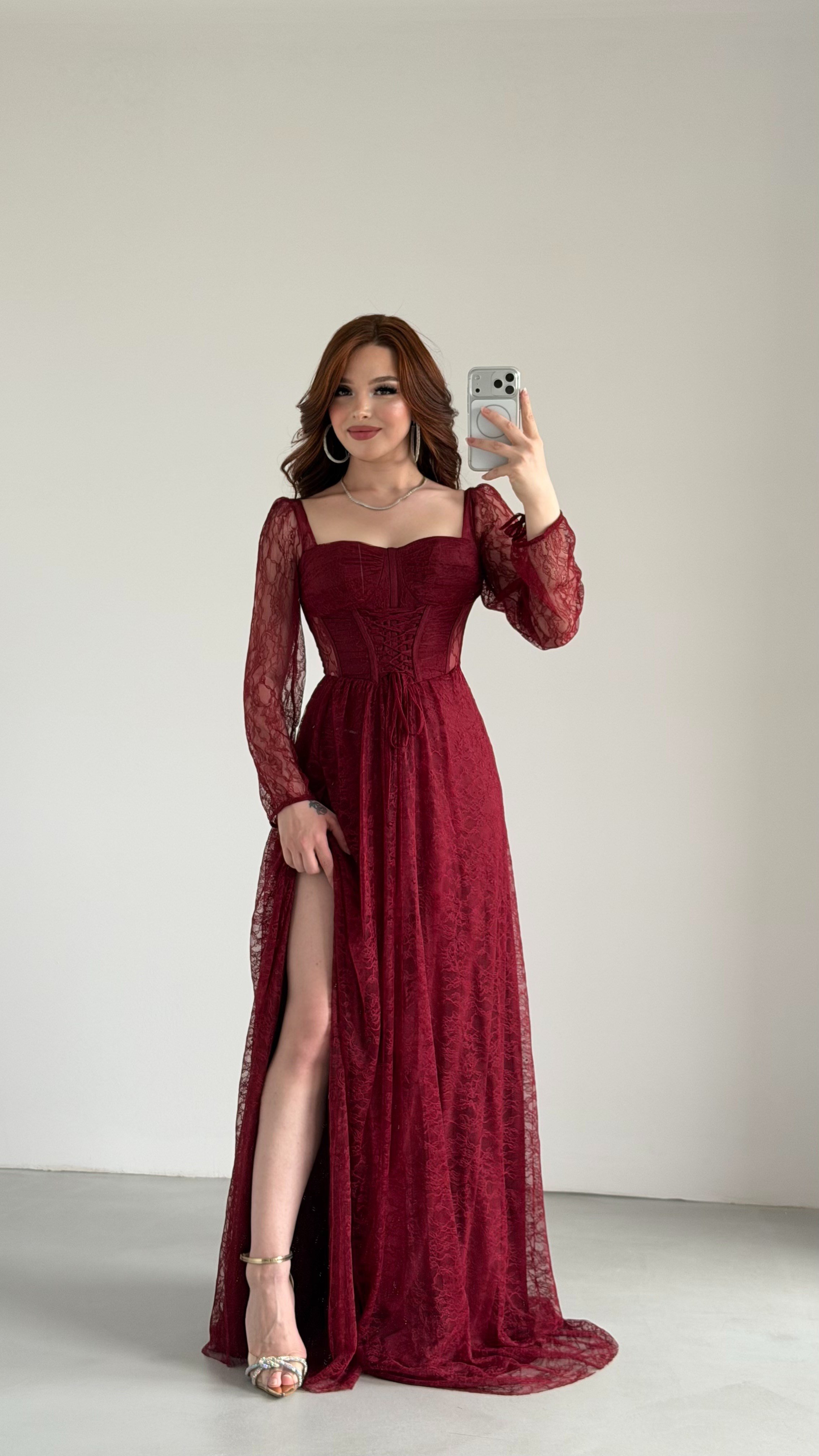 Romance Dantelli Abiye Bordo