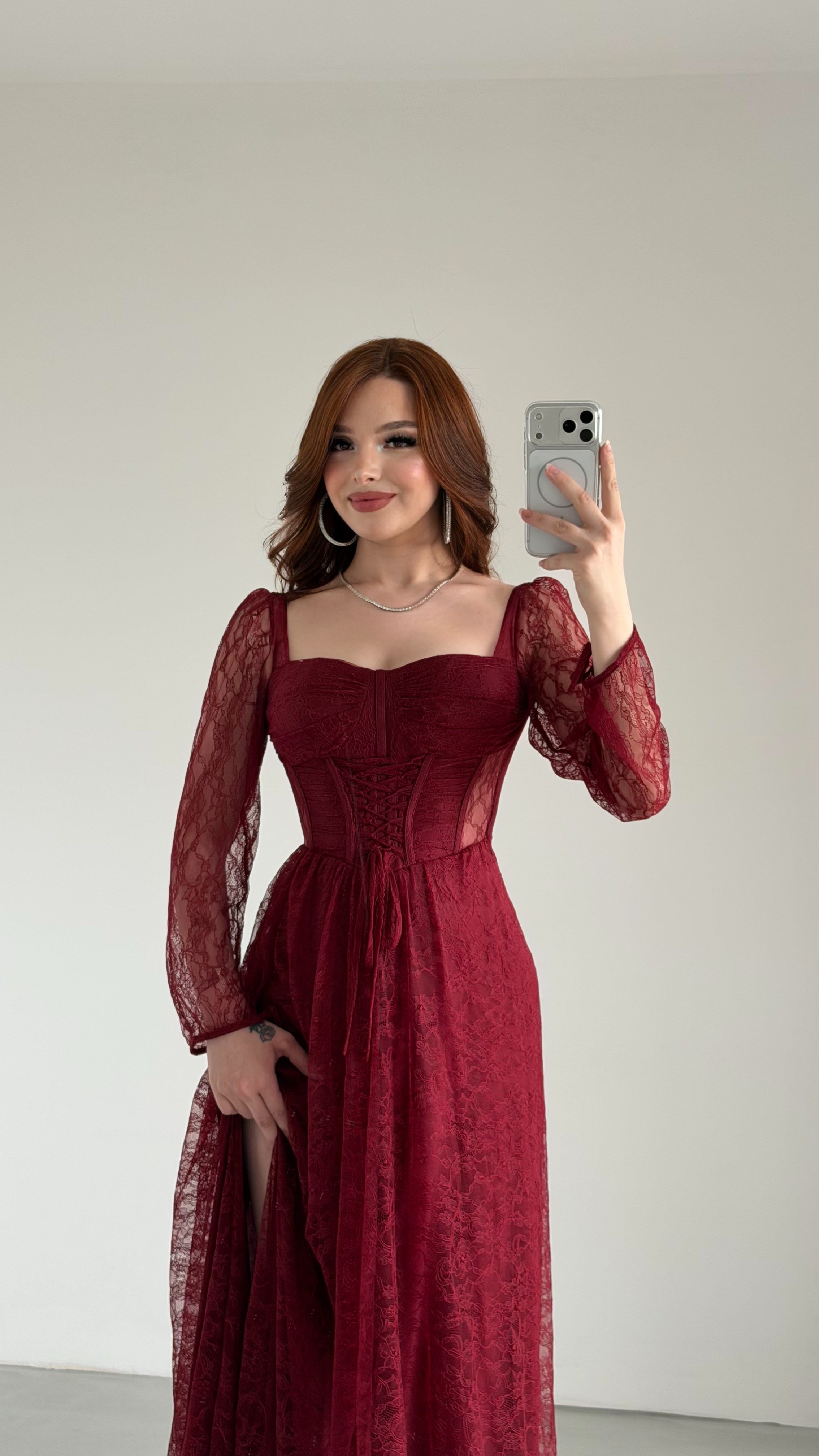 Romance Dantelli Abiye Bordo