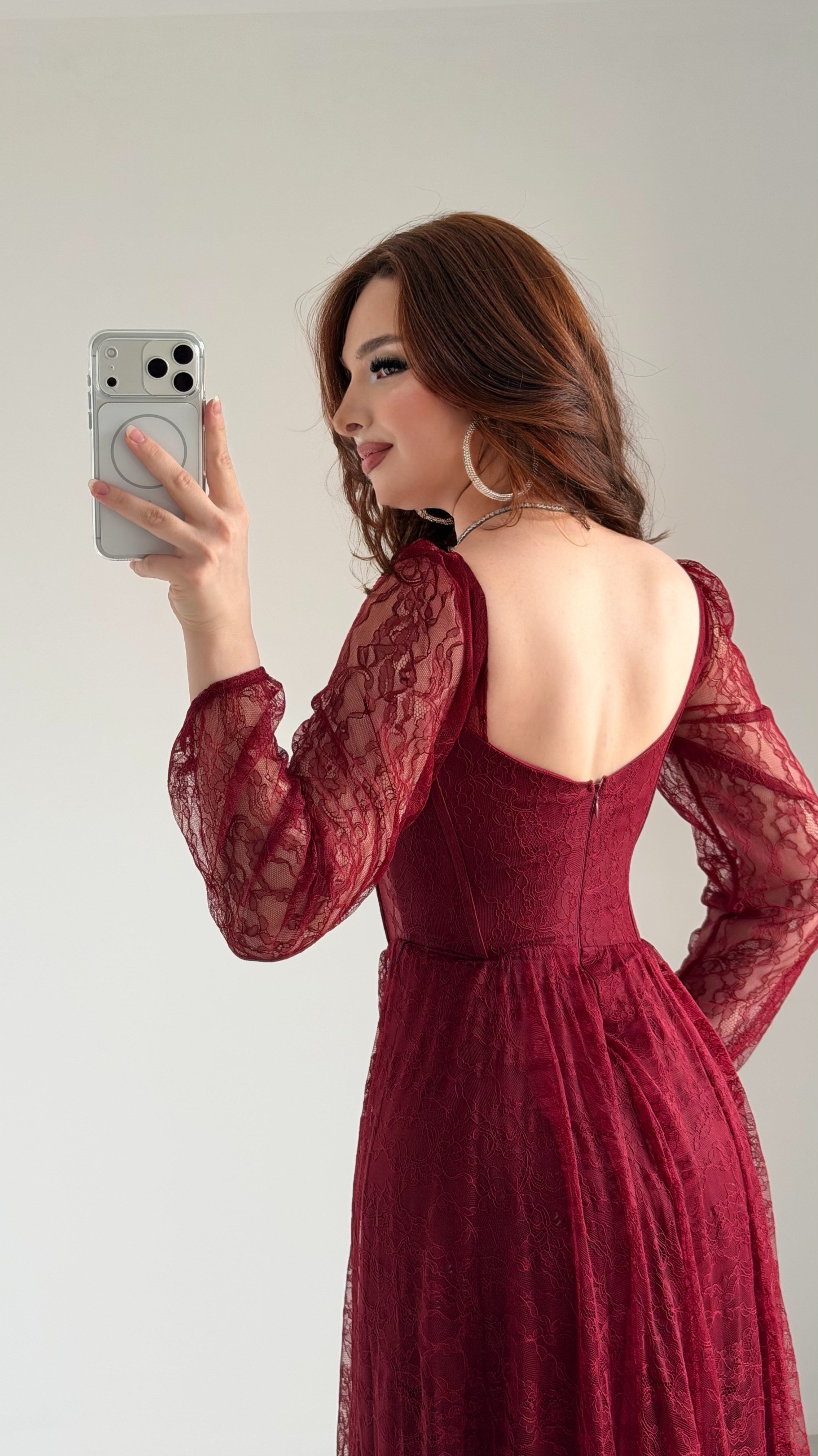 Romance Dantelli Abiye Bordo