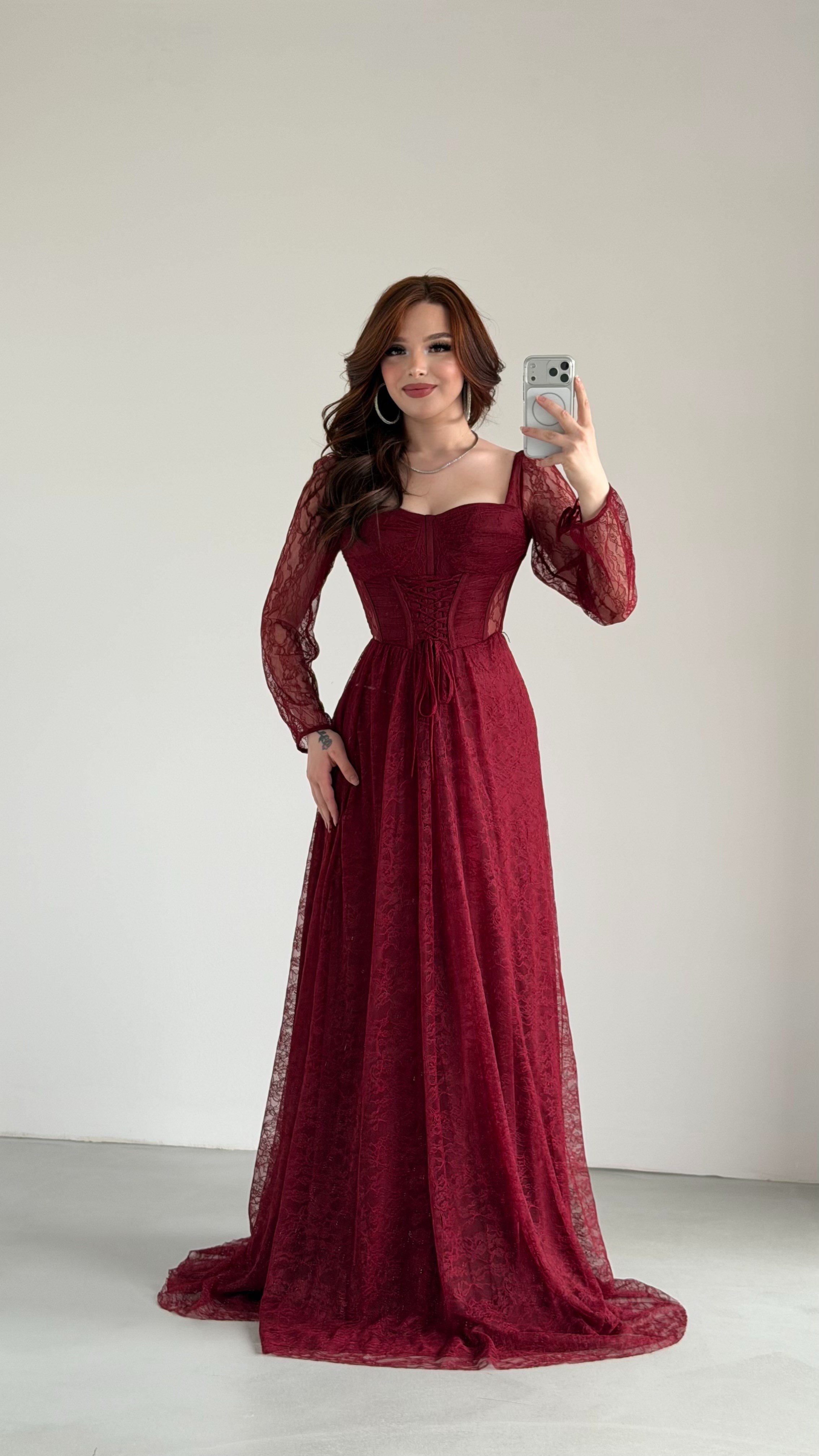 Romance Dantelli Abiye Bordo