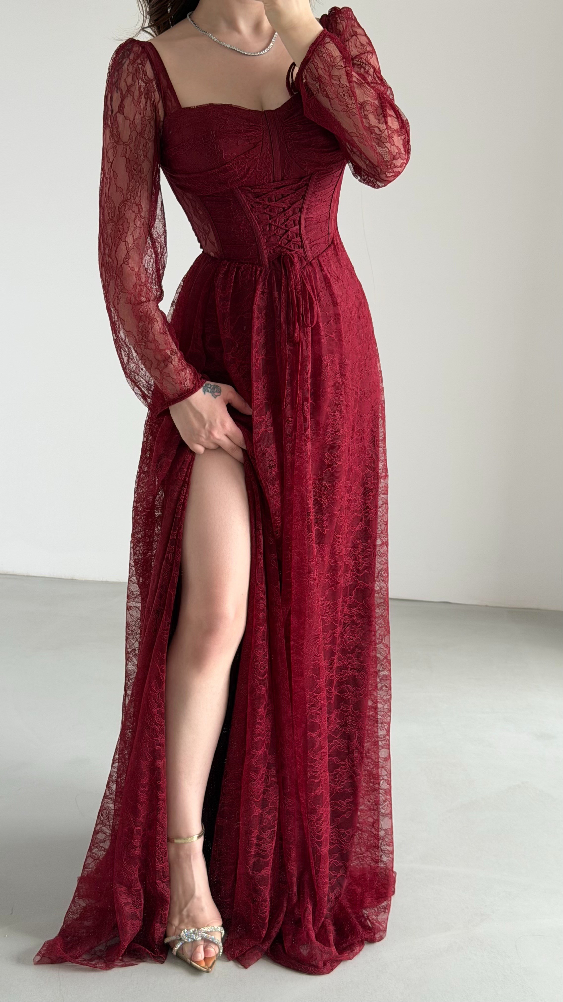 Romance Dantelli Abiye Bordo