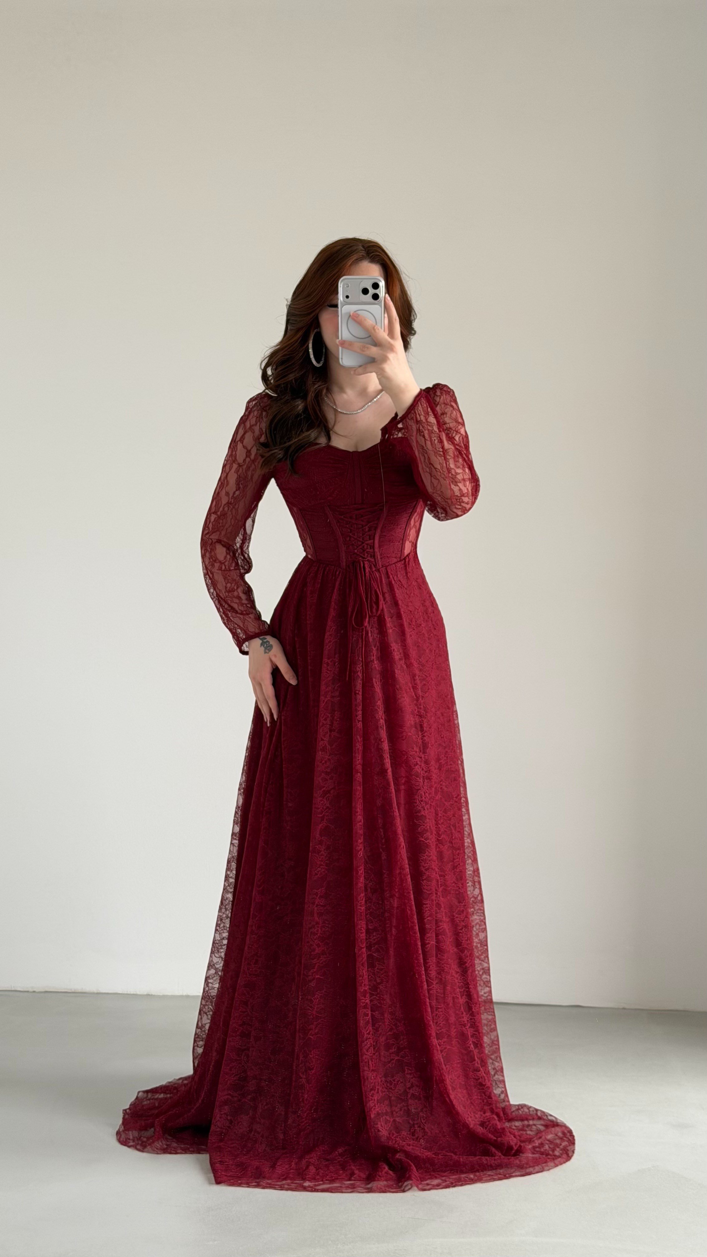 Romance Dantelli Abiye Bordo
