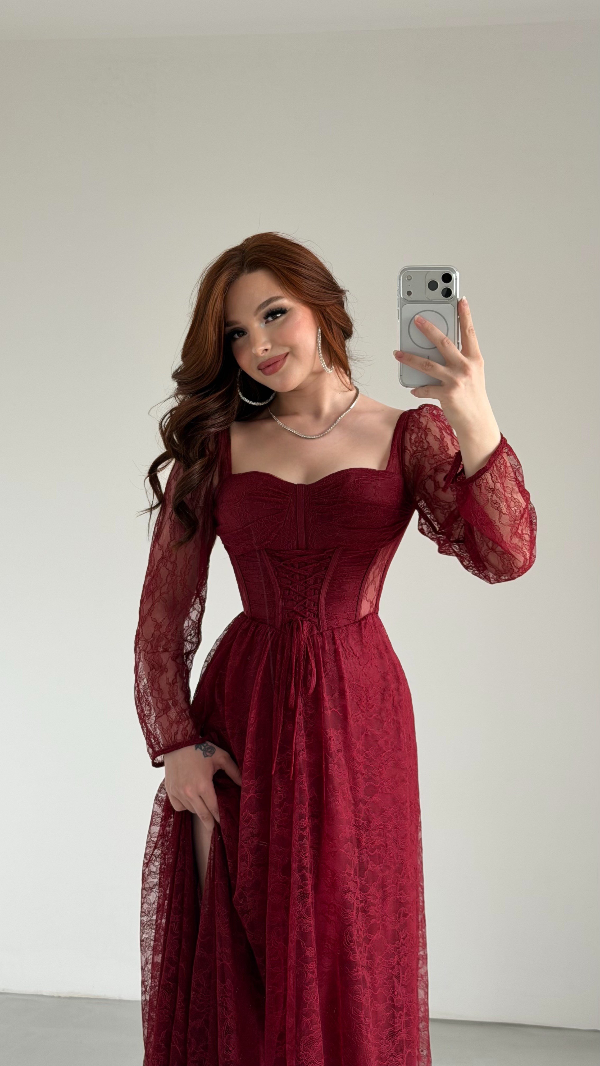 Romance Dantelli Abiye Bordo