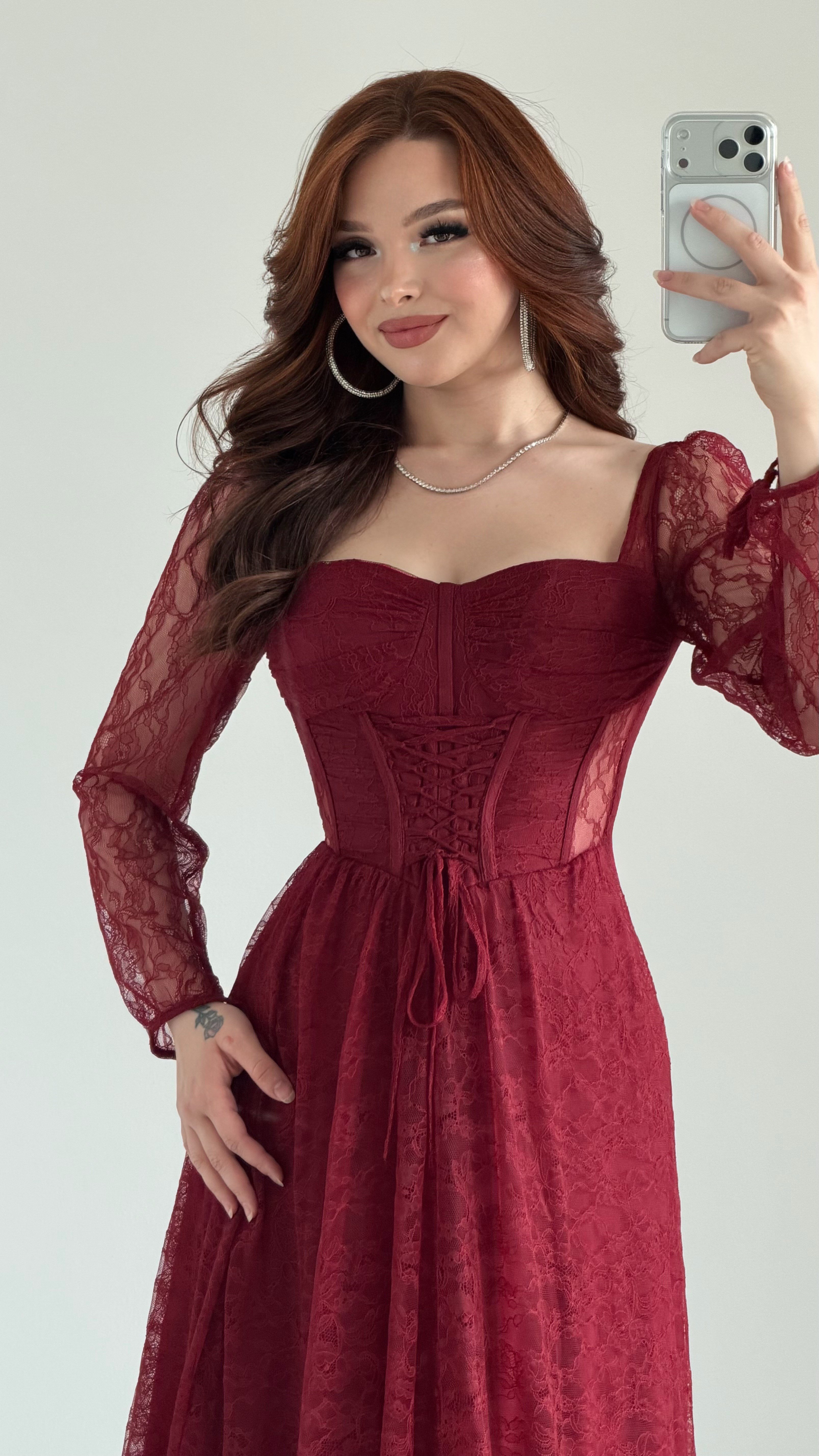 Romance Dantelli Abiye Bordo