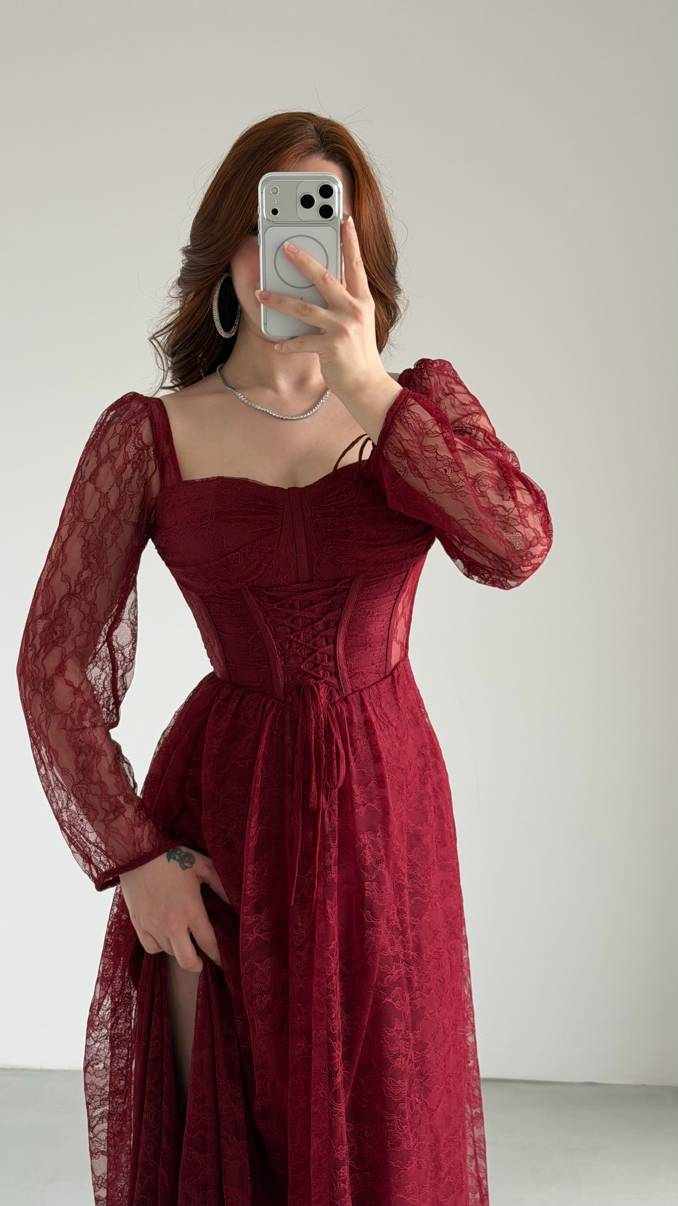 Romance Dantelli Abiye Bordo