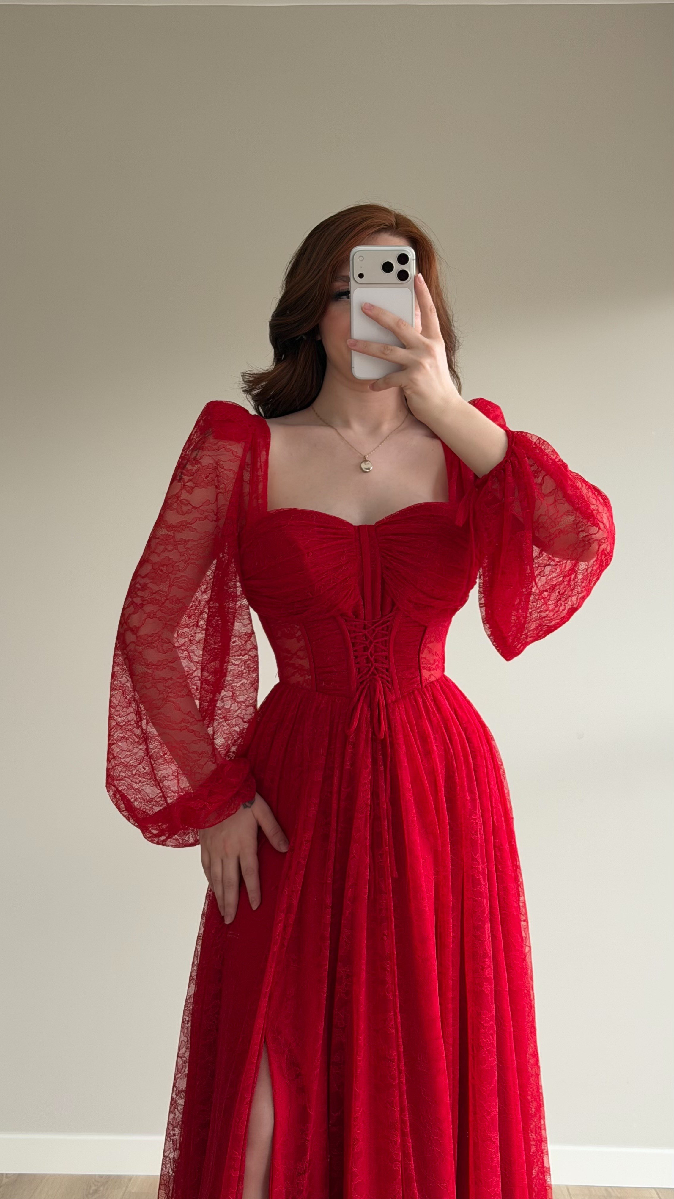 Romance Dantelli Abiye Kırmızı 
