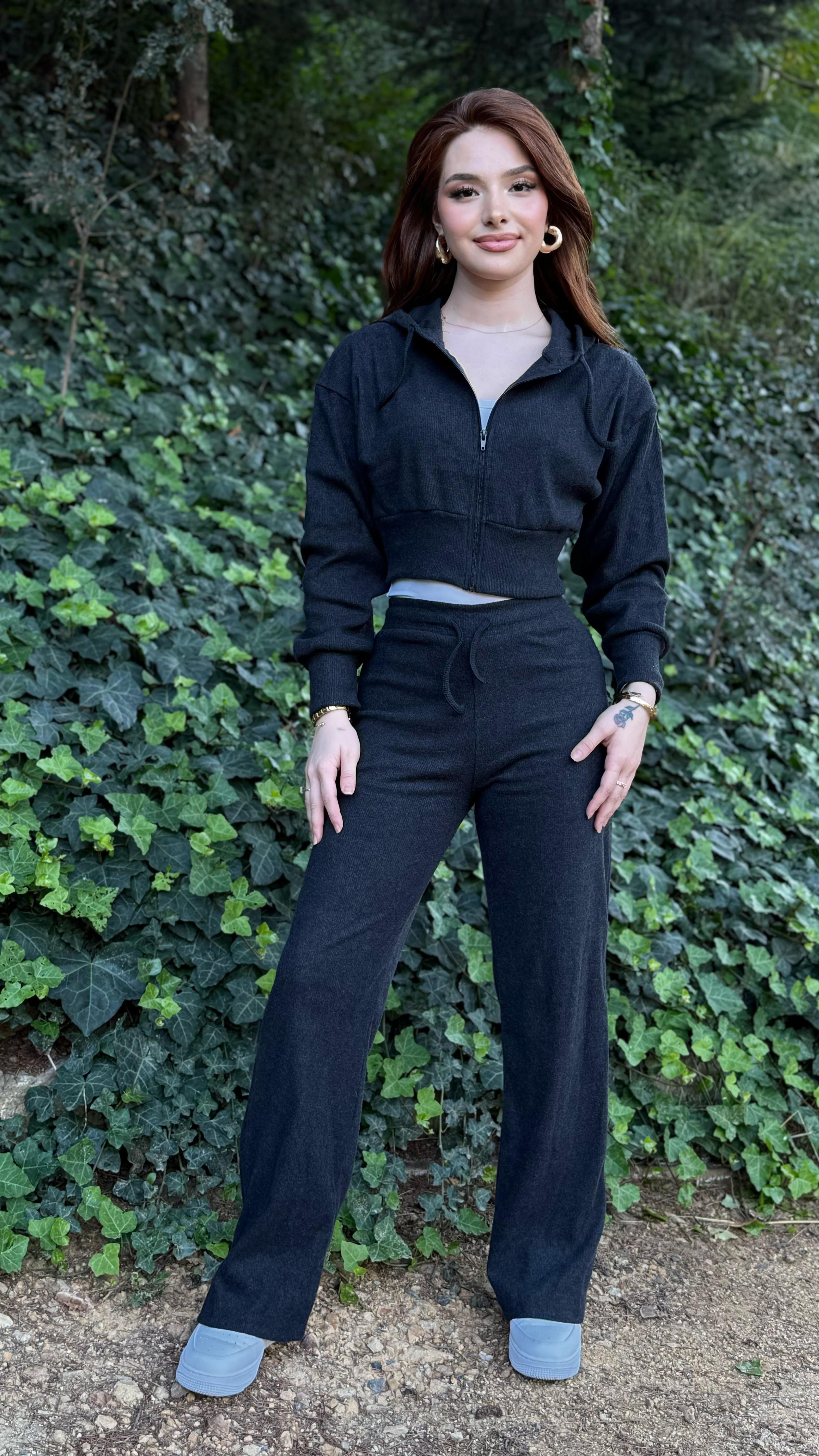 Ronessme Crop Hırka Takım Antrasit