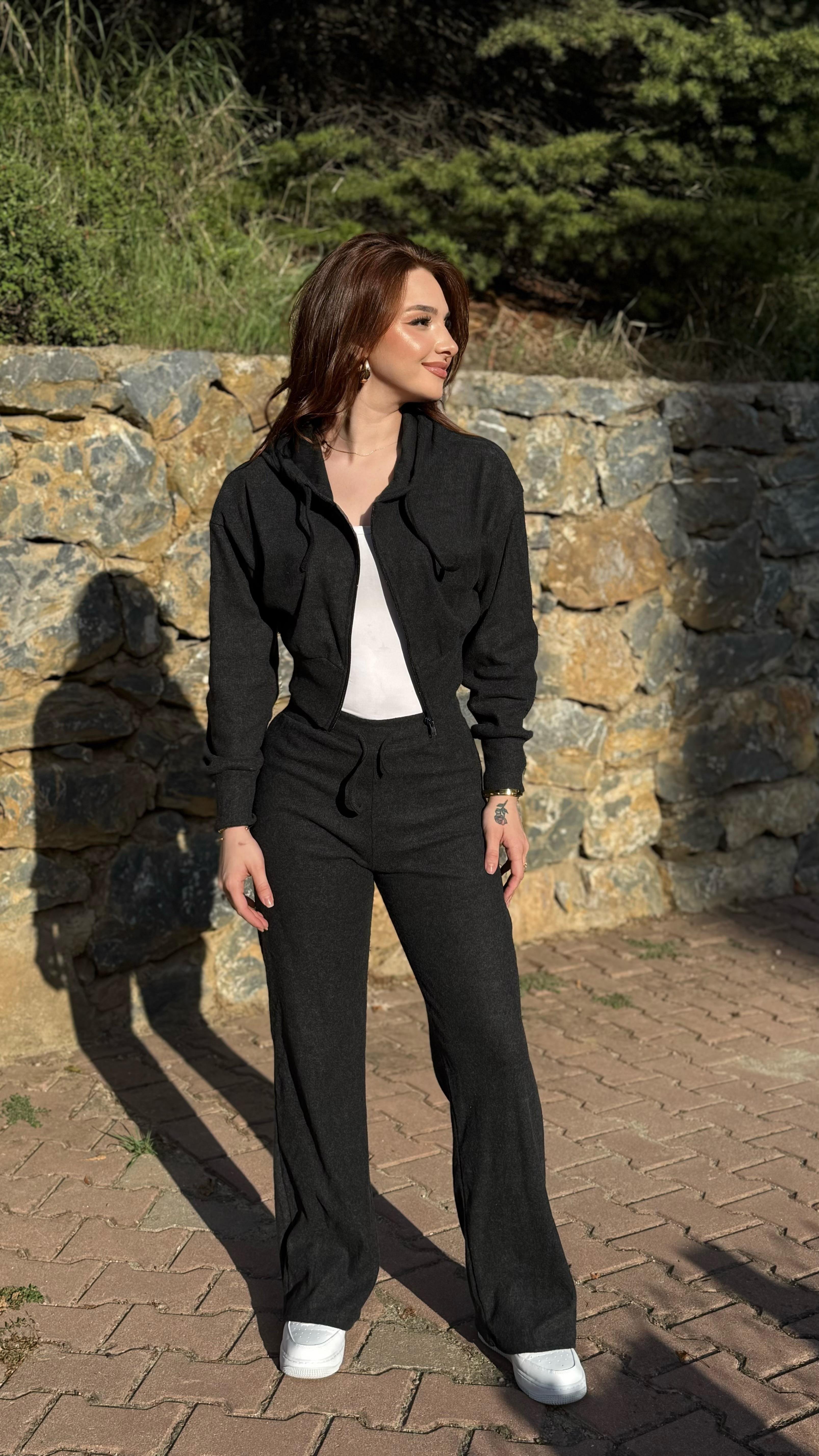 Ronessme Crop Hırka Takım Antrasit